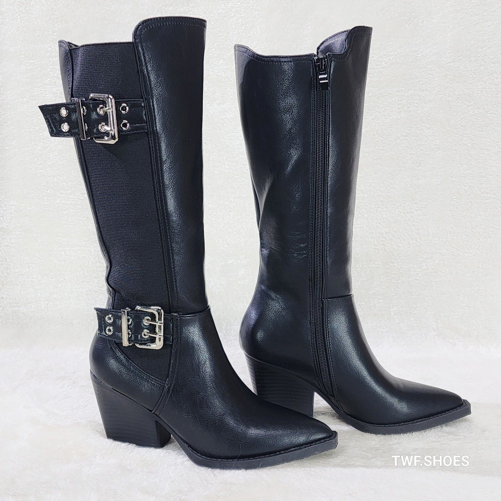 Other Flexi Jet Black Faux Leather Elastic Panel Cowgirl Country W Size US 9 / IT 39 - 5 Thumbnail