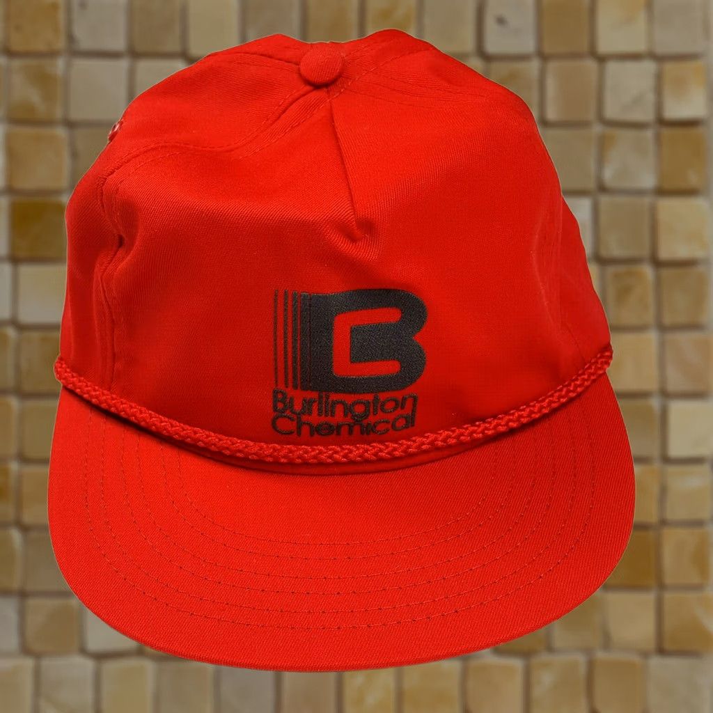 Burlington VINTAGE Burlington Chemical Puffy Print Logo Strapback Trucker Hat Red Cap Mens Adjustable Size ONE SIZE - 1 Thumbnail