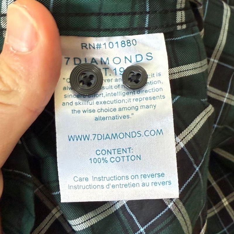 7Diamonds NWT 7 Diamonds Green Plaid Striped Cotton Button Down Shirt Size US L / EU 52-54 / 3 - 7 Thumbnail