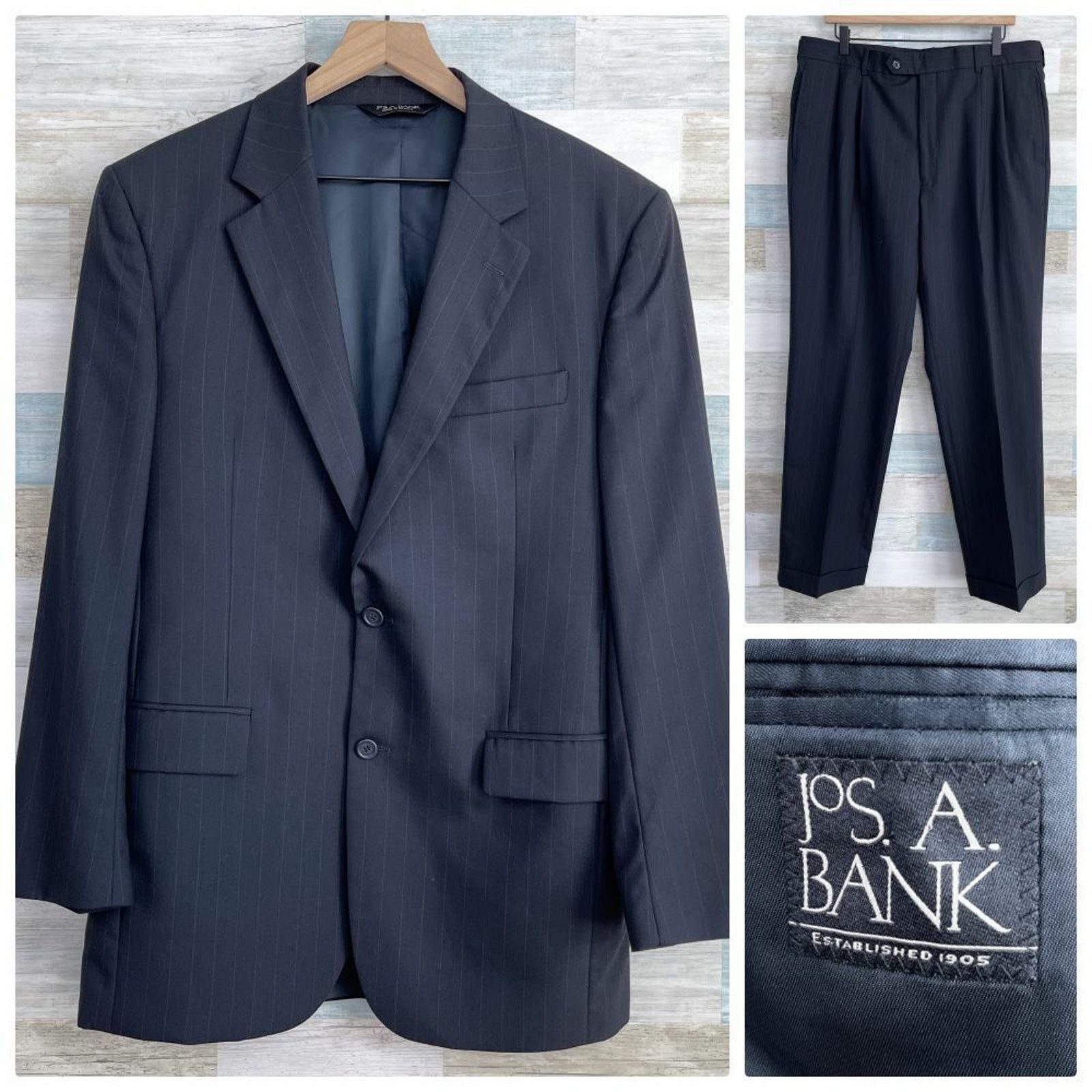 Jos. A. Bank Jos A Bank Striped Wool Suit Navy Blue Two Button Mens 40L Size 40L - 1 Thumbnail