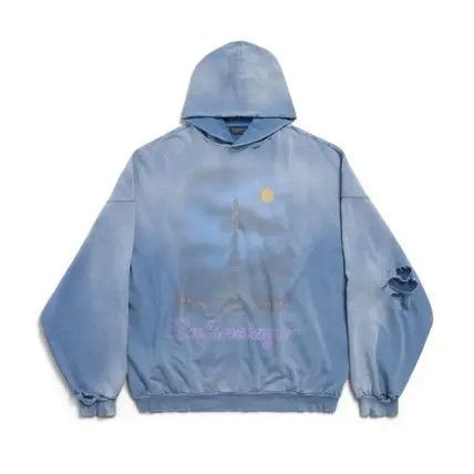 Balenciaga o1bcso1str0426 Paris Moon Hoodie Oversized In Blue Size US L / EU 52-54 / 3 - 1 Thumbnail