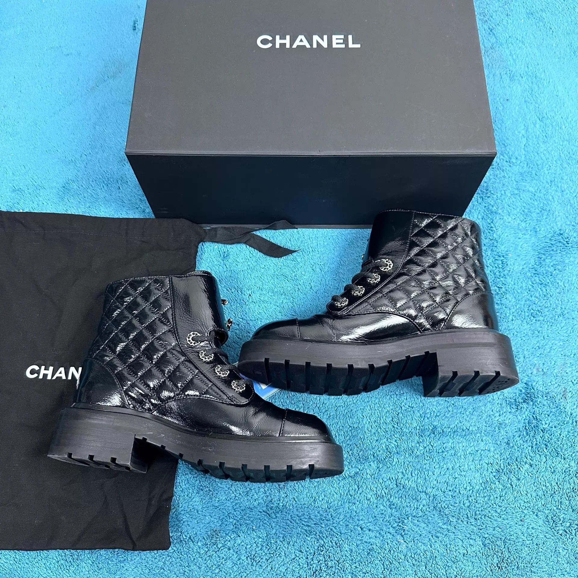 Chanel Chanel Quilted Leather Lace-up Boots Black 35.5 Size US 5 / IT 35 - 3 Thumbnail