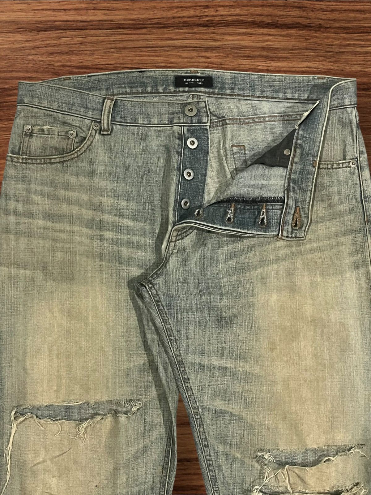 Black Label × Burberry ⚡️Sick⚡️Burberry Black Label Mud Wash Distress Buttonfly Jeans Size US 35 - 5 Thumbnail