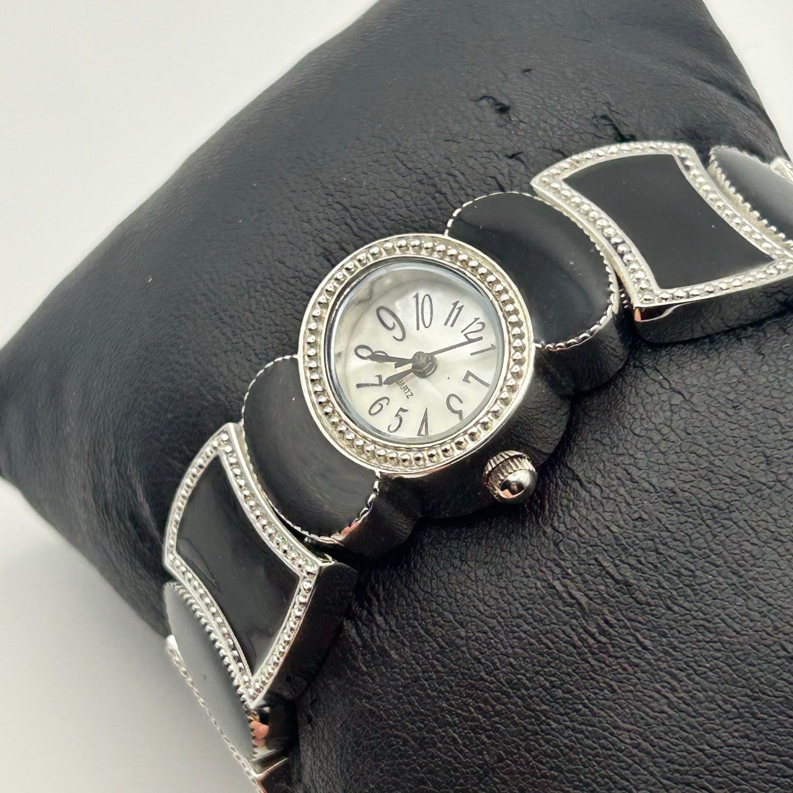 Other Black Mother Pearl Black And Silvertone Cuff Bracelet Watch Size ONE SIZE - 2 Thumbnail