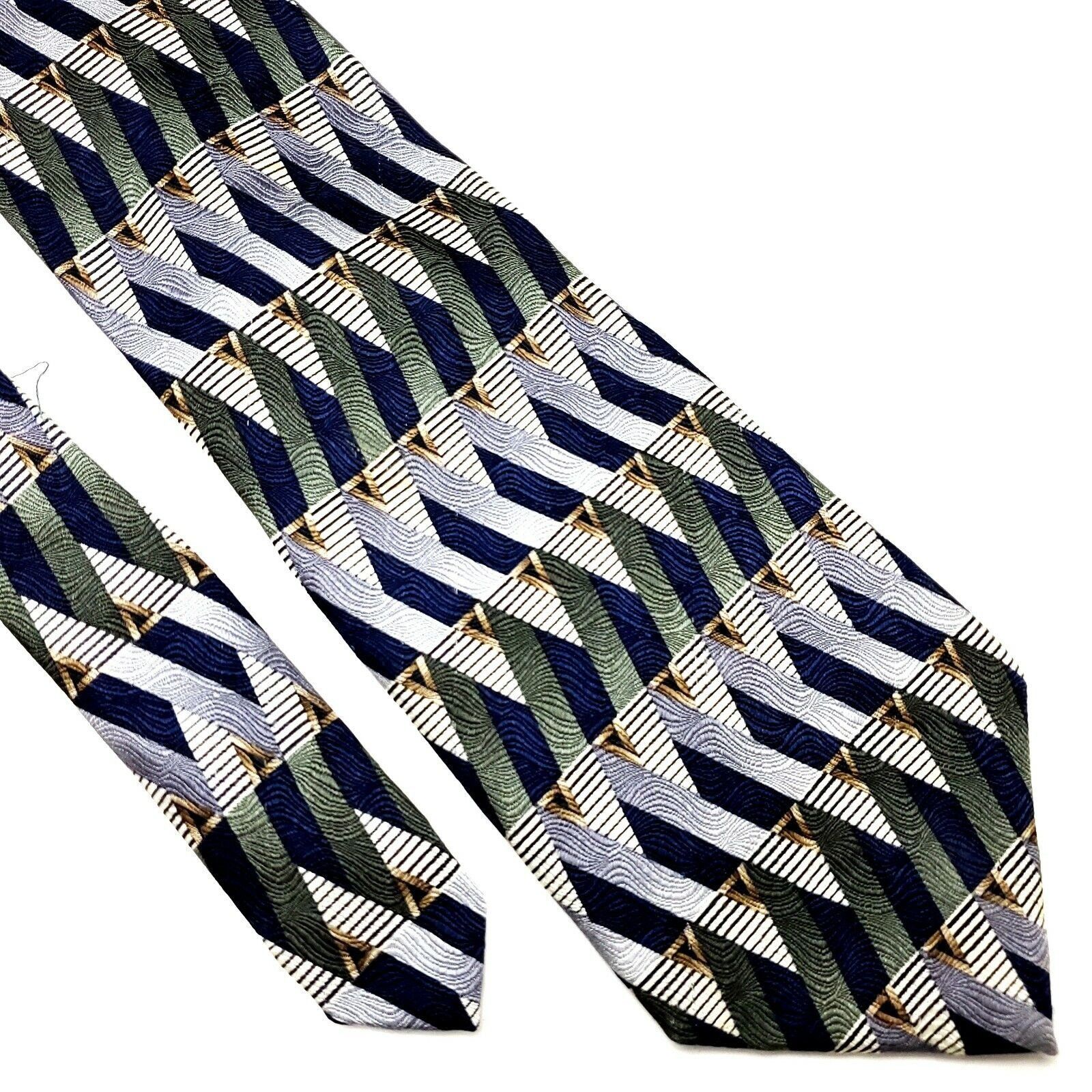 Pierre Cardin Pierre Cardin Silk Tie Print Green Silver Abstract Wide Size ONE SIZE - 1 Thumbnail