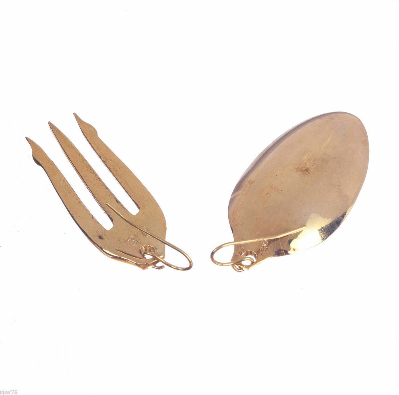 Designer 18 kt Gold Plated over Brass Olive Fork Spoon Earrings Size ONE SIZE - 4 Thumbnail