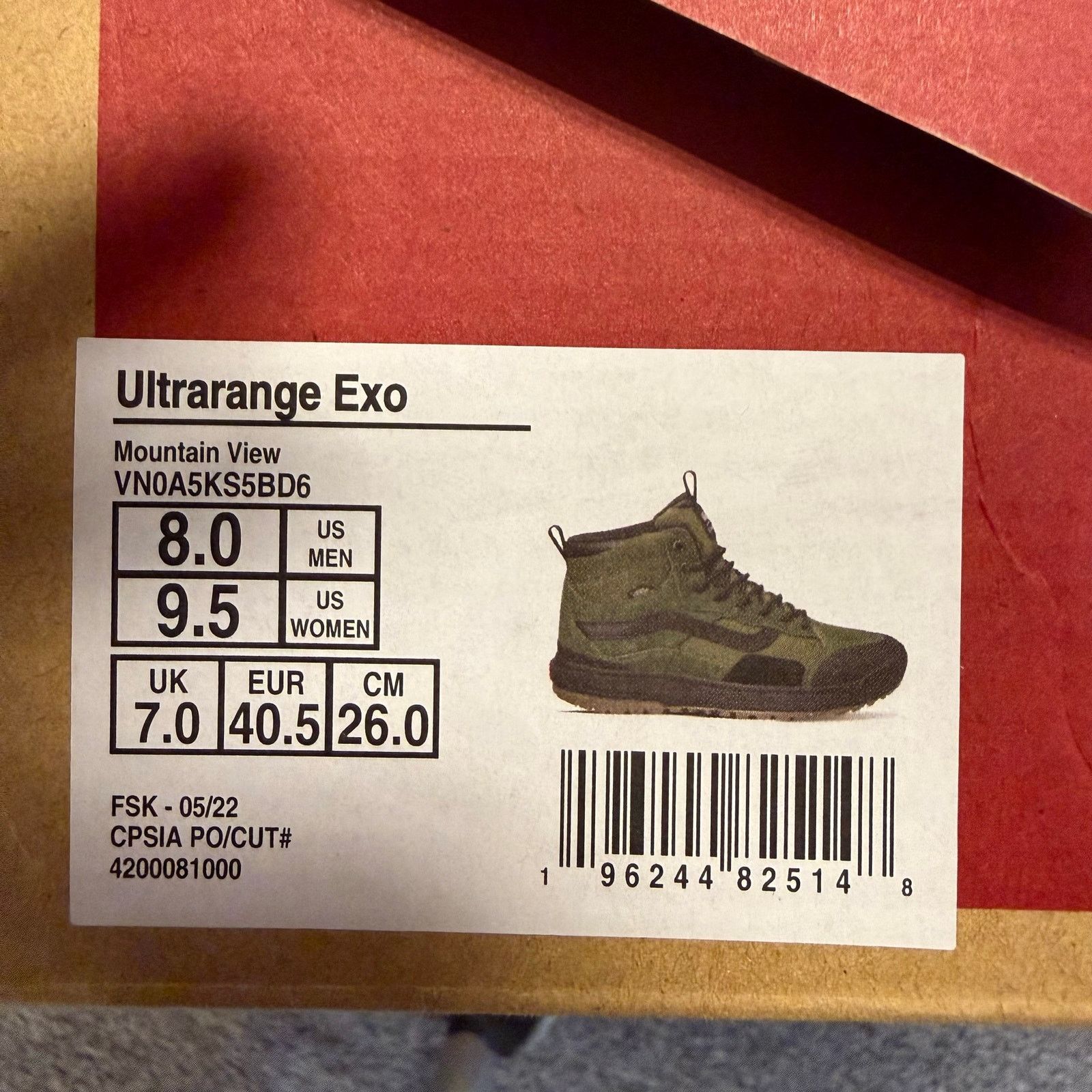 Vans VANS MEN'S 8 ULTRARANGE EXO HI MTE 1 MOUNTAIN VIEW GREEN Size US 8 / EU 41 - 6 Thumbnail