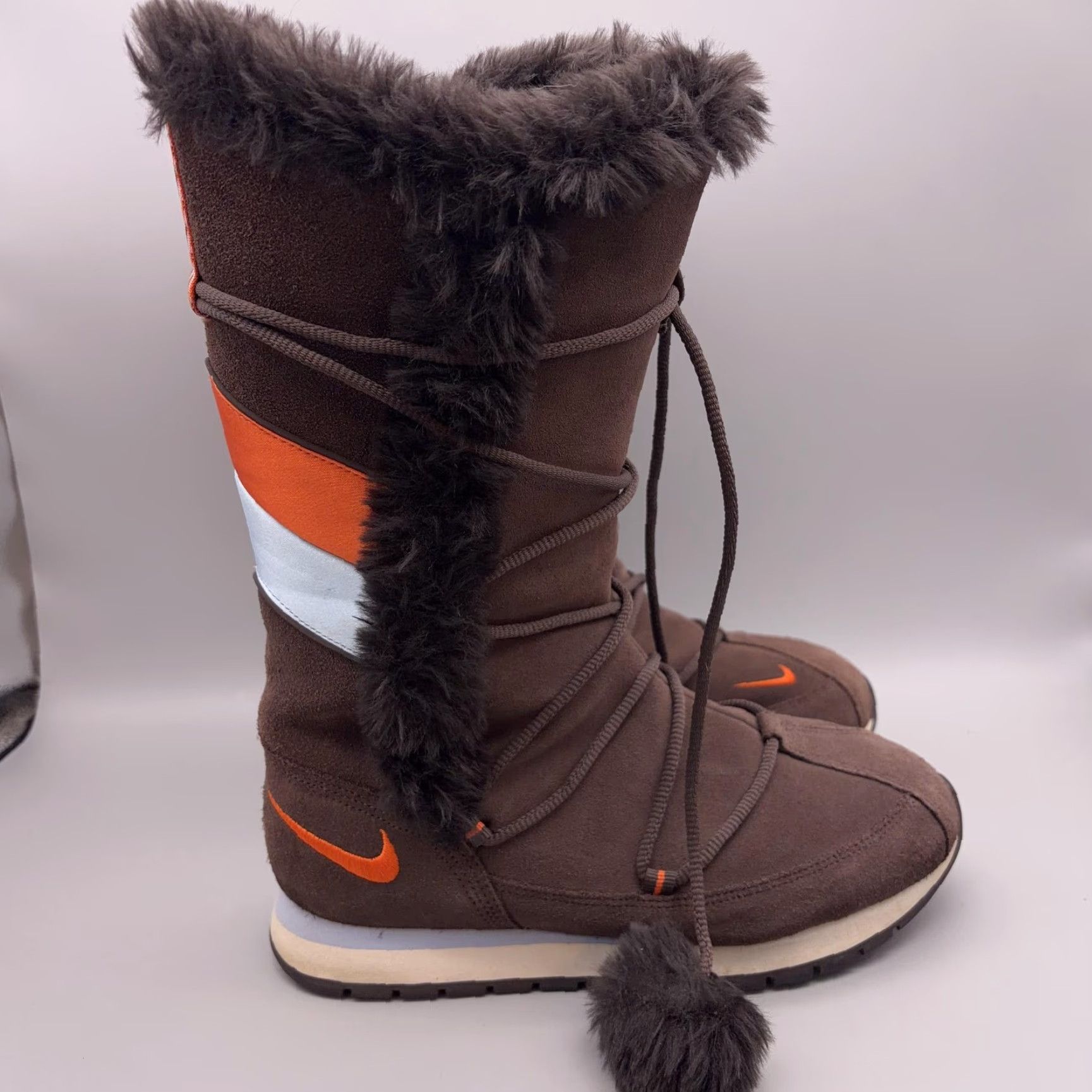 Nike Nike Boots Womens 8 Brown Faux Fur Lace Up Snow Winter Warm Suede Nike 311959-281 Size US 8 / IT 38 - 6 Thumbnail