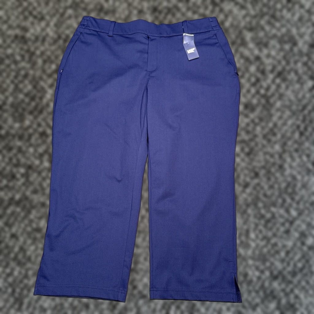 Lands' End Lands' End Pants Womens 1X 16W-18W Deep Sea Navy UPF Pockets Pull On Capris Microfiber Polyester Straight Inseam 23.5 in Plus Size Size 40" / US 18 - 1 Thumbnail