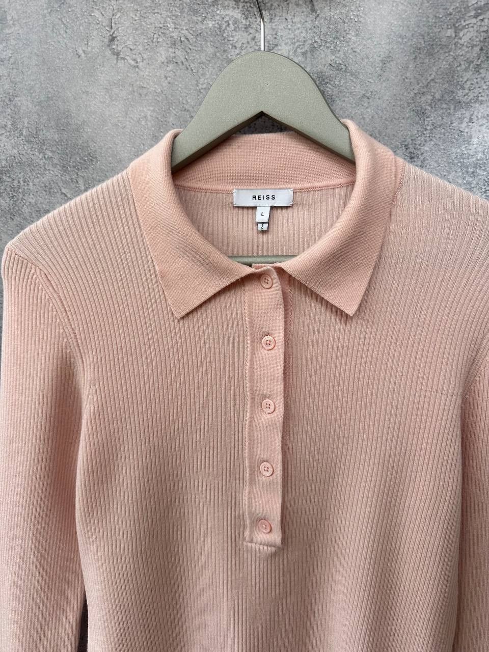 Reiss Reiss Sienna Ribbed Space Wool Polo Shirt in Blush Sweater Size L / US 10 / IT 46 - 6 Thumbnail
