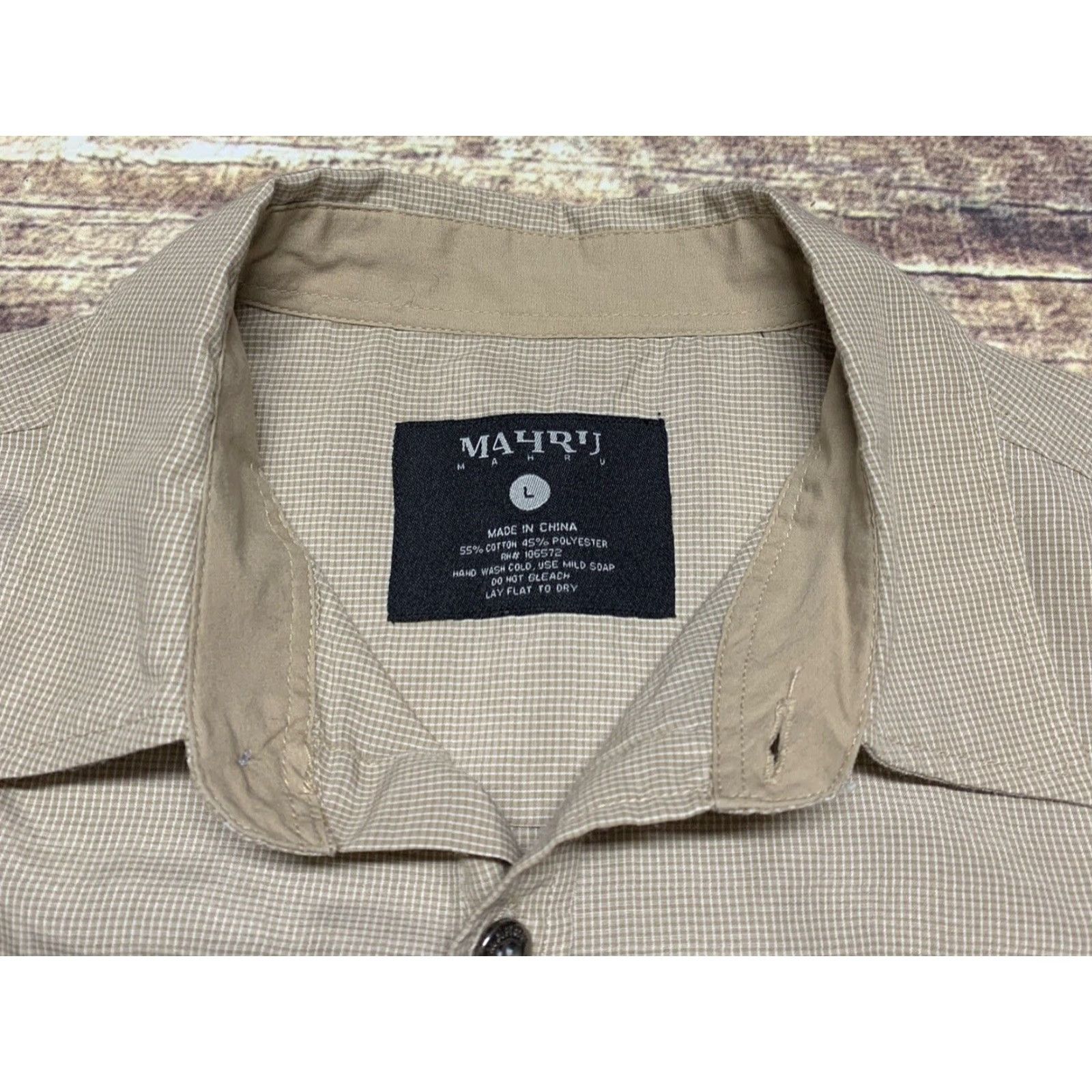 Vintage MAHRU Mens Long Sleeve Shirt Large Button-Down Light Brown Zipper Pocket Shirt Mens L Brown Button-Up 90s? Size US L / EU 52-54 / 3 - 2 Thumbnail