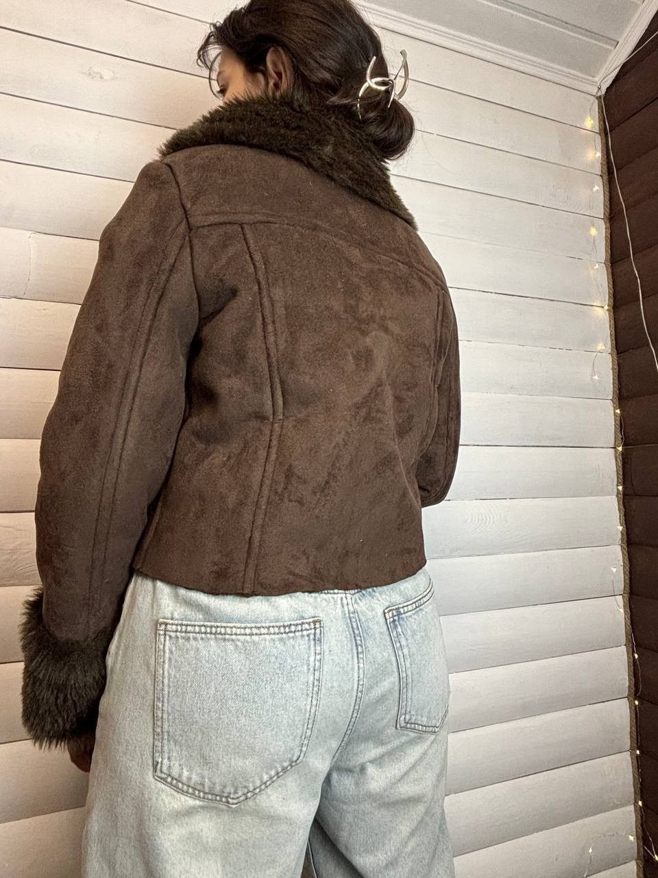 If Six Was Nine × Vintage Vintage Y 2K Suede Leather Style Fur Faux Collar Sleeve Jack Size L / US 10 / IT 46 - 10 Thumbnail