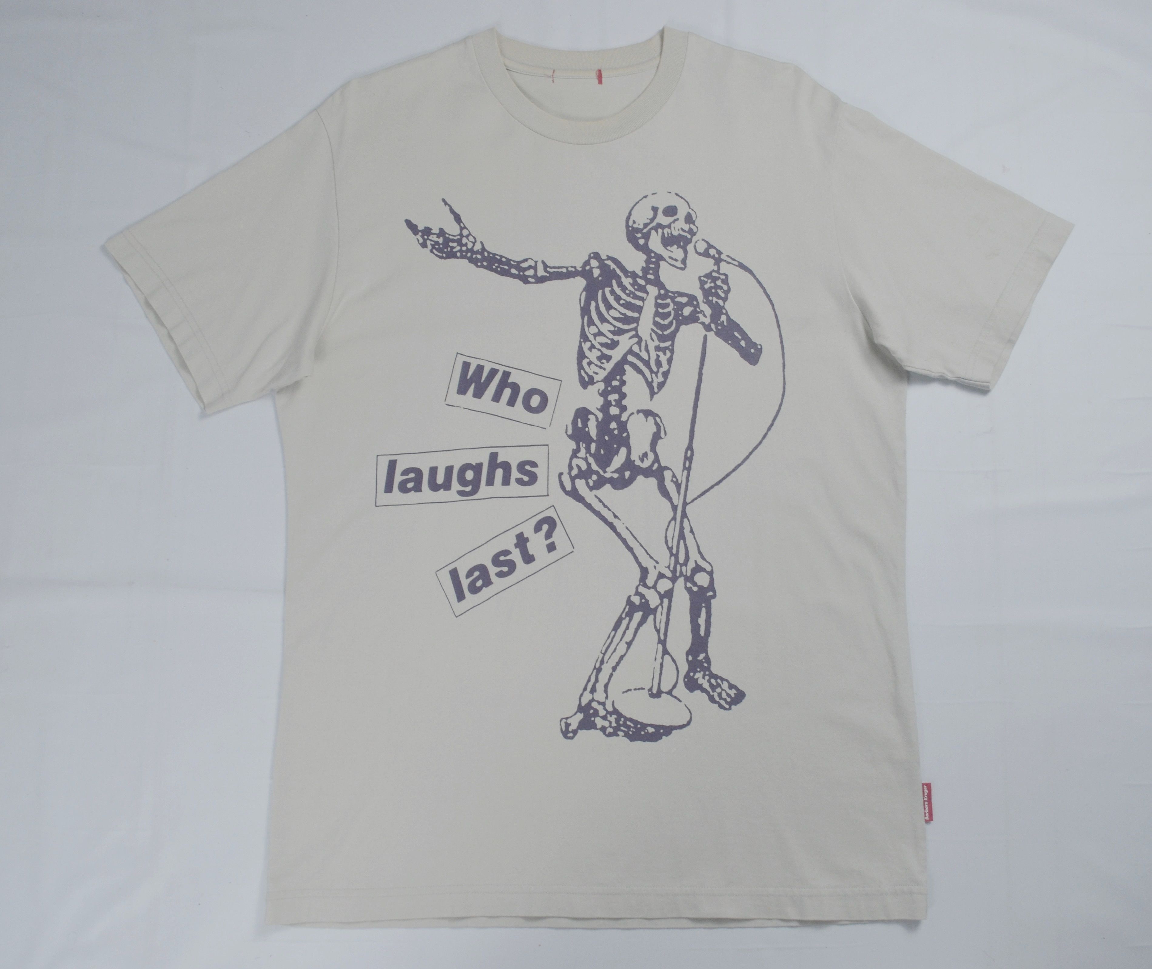 image of Barbara Kruger ' Who Loughs Last? ' Uniqlo Tee in Cream, Men's (Size Large)