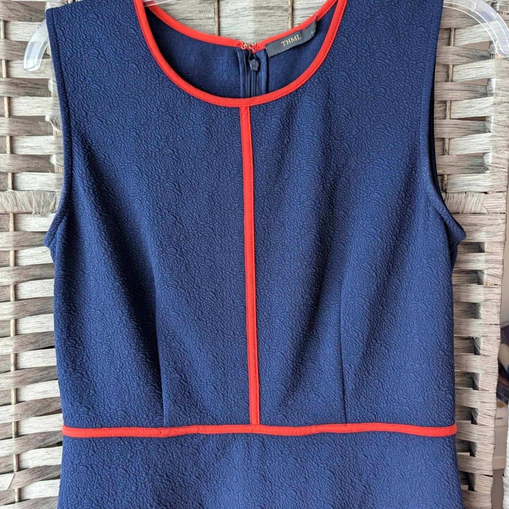 Vintage THML Dress Navy Blue Red Sleeveless Sz M Retro Mod Office Size M / US 6-8 / IT 42-44 - 3 Thumbnail