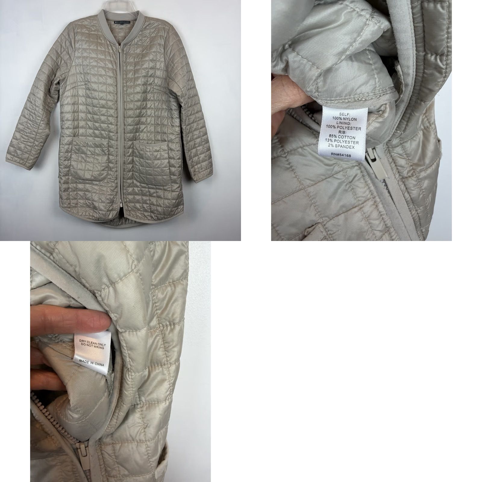 Vintage Elliot Lauren Quilted Coat Womens L Jacket Beige Medium-Length Zip Long Sleeve Pocket Collared Size L / US 10 / IT 46 - 8 Thumbnail