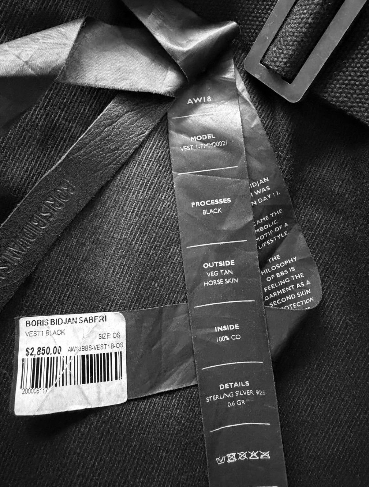 Boris Bidjan Saberi BBS AW18 Vest Bag1 Size US M / EU 48-50 / 2 - 8 Thumbnail