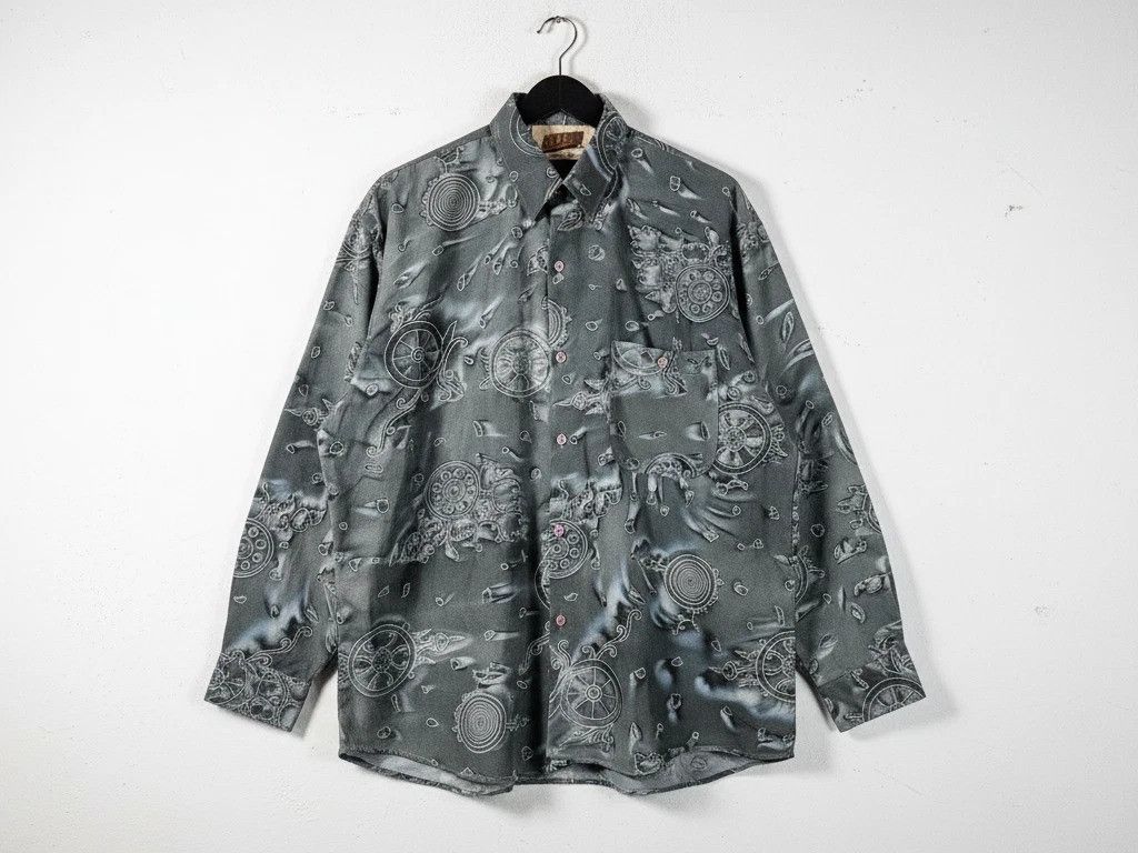 Other Vintage 90s Abstract Medallion Print 100% Silk Shirt Green L Size US L / EU 52-54 / 3 - 1 Thumbnail