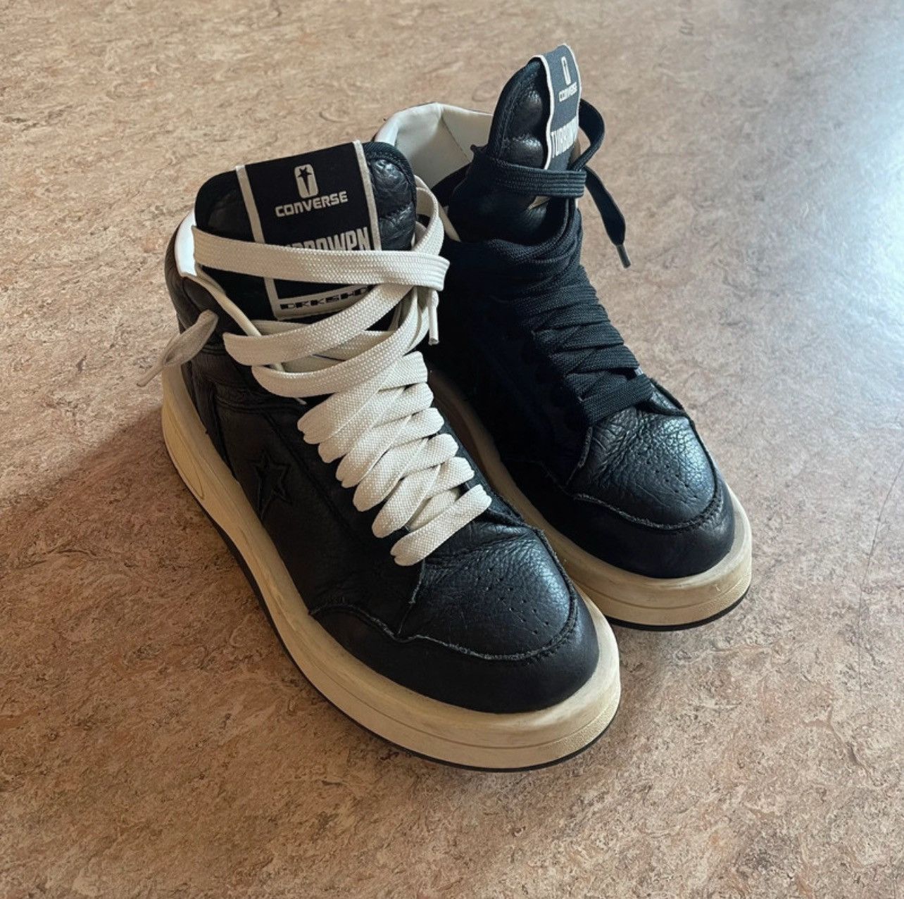 Converse × Rick Owens Drkshdw Rick Owens x Converse DRKSHDW TURBOWPN Mid Black Cloud Cream Size US 5 / EU 37 - 1 Thumbnail
