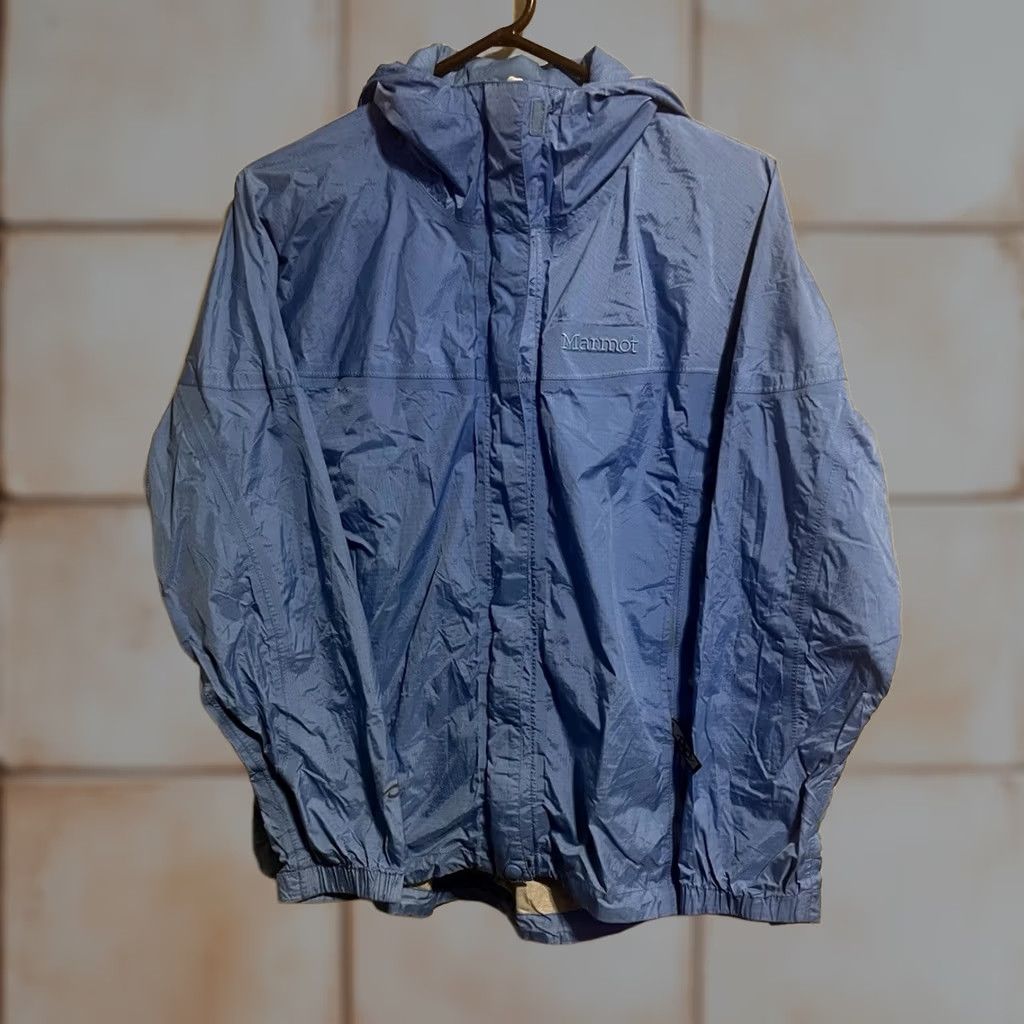 Marmot Marmot Windbreaker Jacket Women’s Large Blue Full Zip Hooded PU Lined Water Resistant NNVML Size L / US 10 / IT 46 - 1 Thumbnail