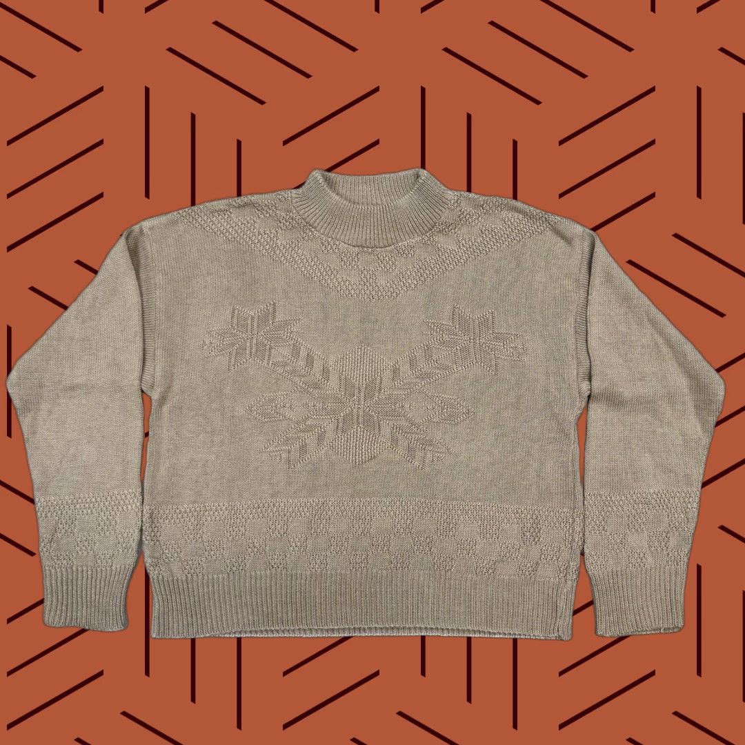 Vintage VTG 80S COLLEGE POINT WOMENS GEOMETRIC MOCK NECK KHAKI SWEATER ACRYLIC USA S/M (But must be rearranged, no extra text). Size S / US 4 / IT 40 - 1 Thumbnail