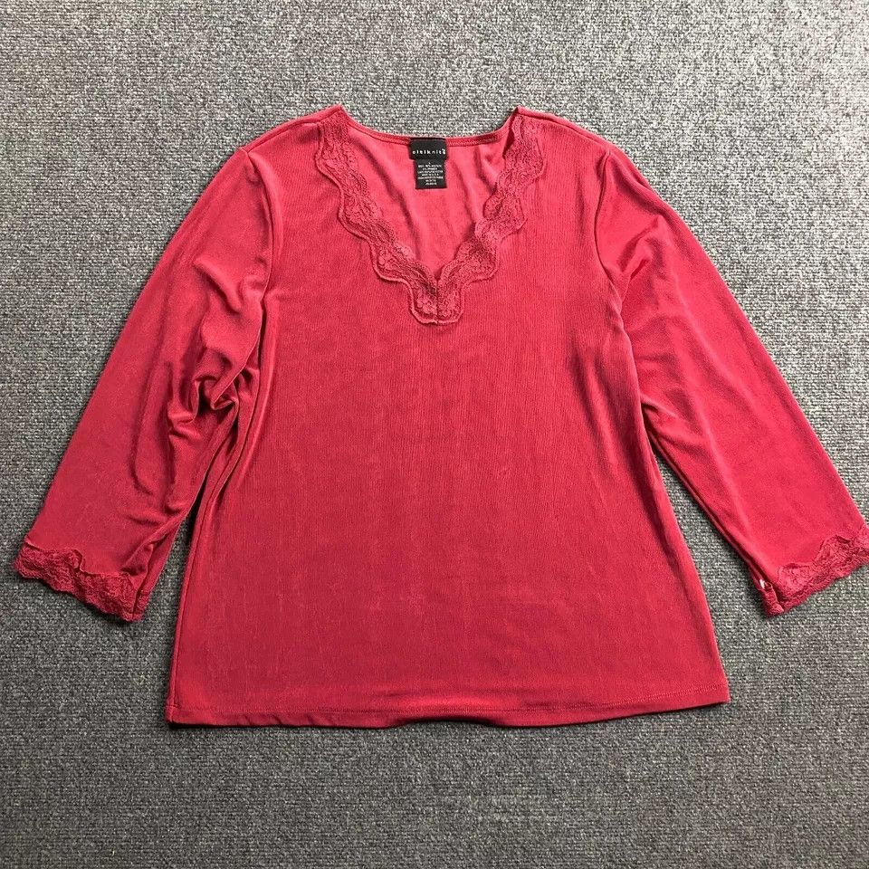 Vintage Citiknits Top Women's Large Red 3/4 Sleeve V-Neck Acetate Size L / US 10 / IT 46 - 1 Thumbnail