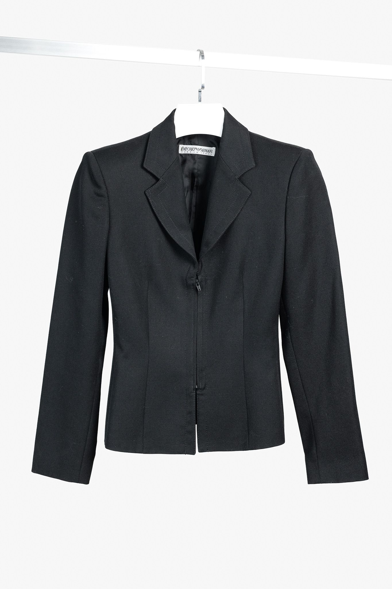 Emporio Armani 2005 Zip-Up Peplum-Back Black Wool Blazer