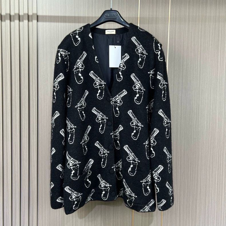 Saint Laurent Paris Saint Laurent Wool Cardigan with Gun Print-2505 Size US XL / EU 56 / 4 - 1 Thumbnail