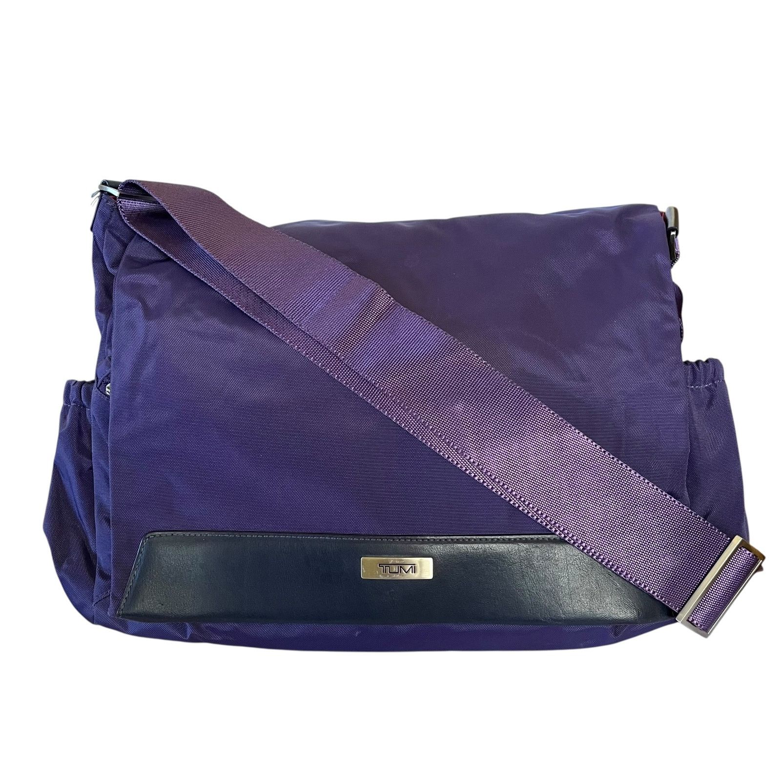Tumi Purple Nylon Leather Crossbody Messenger Laptop Bag, Women's