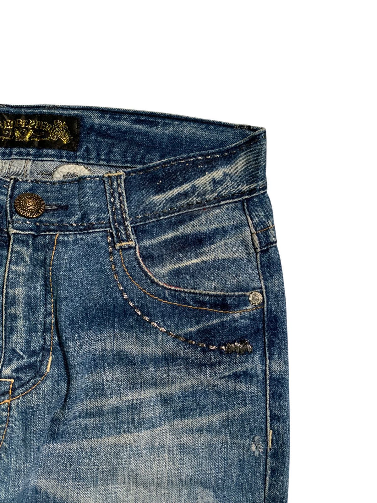 Tornado Mart RED PEPPER PUNK FADED & RUSTY JAPANESE DISTRESSED DENIM Size US 34 / EU 50 - 11 Thumbnail