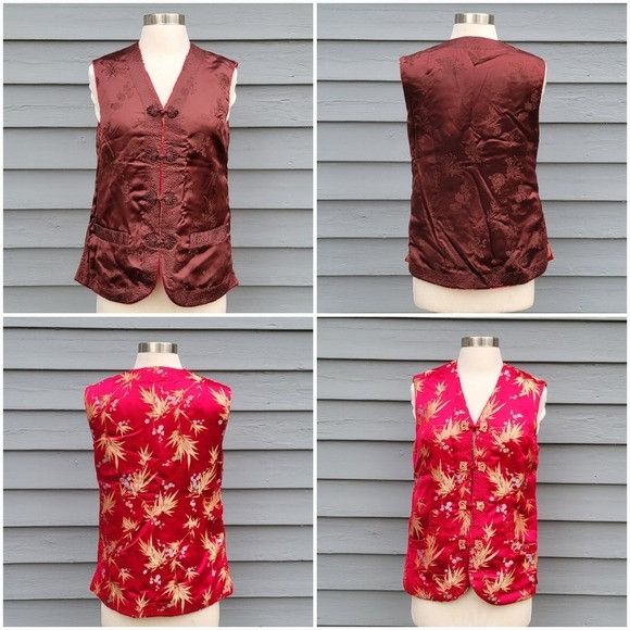 Vintage 100% Silk Cheongsam Qipao Reversible Red Burgundy Floral Ori Size M / US 6-8 / IT 42-44 - 5 Thumbnail