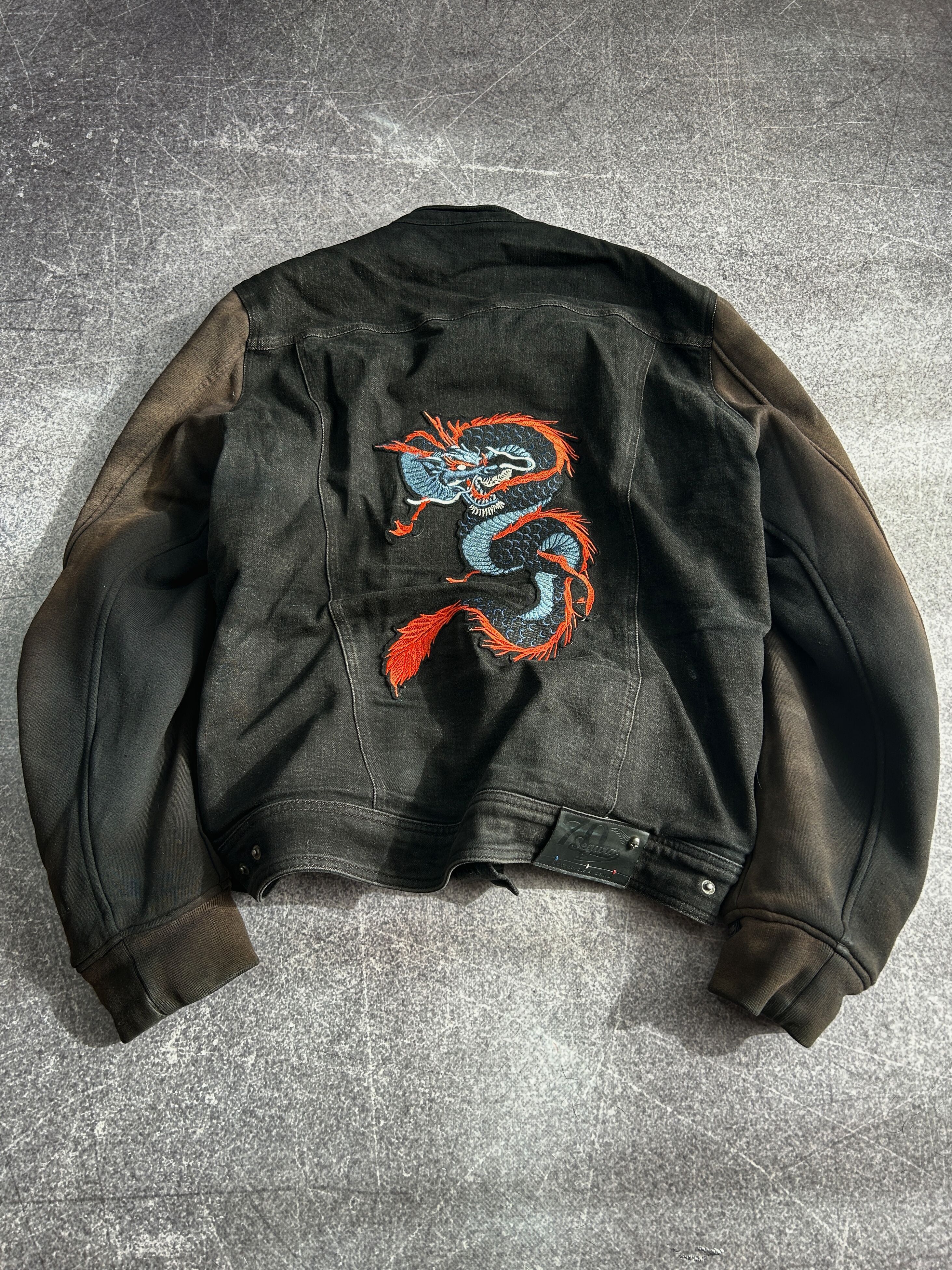 Vintage Dragon Embroidered Denim Jacket Japanese Style Black Size US XL / EU 56 / 4 - 1 Thumbnail