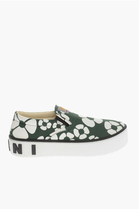 image of Marni Og1Mm0424 Floral Printed Sneakers In White/black, Men's (Size 8)