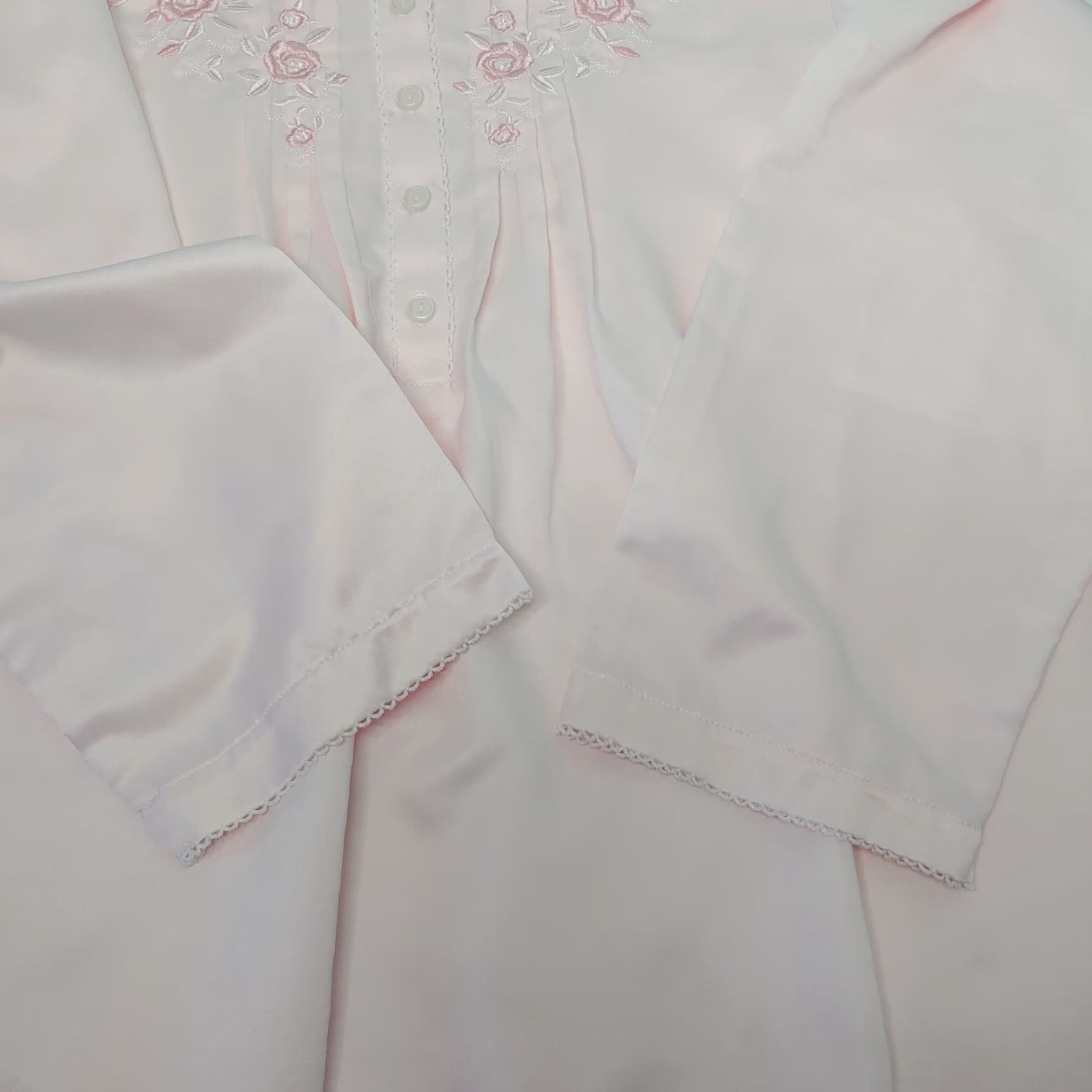 Vintage Miss Elaine Gown Womens Large Nightgown Long Sleeve Lace Floral Fuzzy Inside Blue EUC Size L / US 10 / IT 46 - 4 Thumbnail