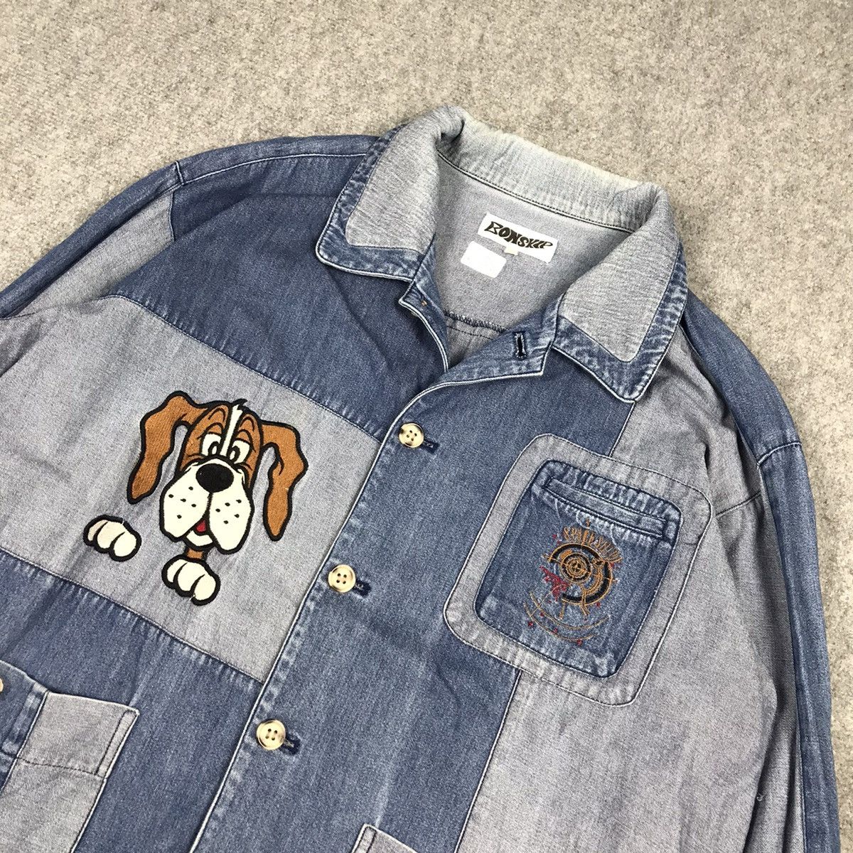 Japanese Brand DENIM JACKET BUTTON BONSKIP EMBROIDERY DOG PATCHWORK JACKET Size US M / EU 48-50 / 2 - 2 Thumbnail
