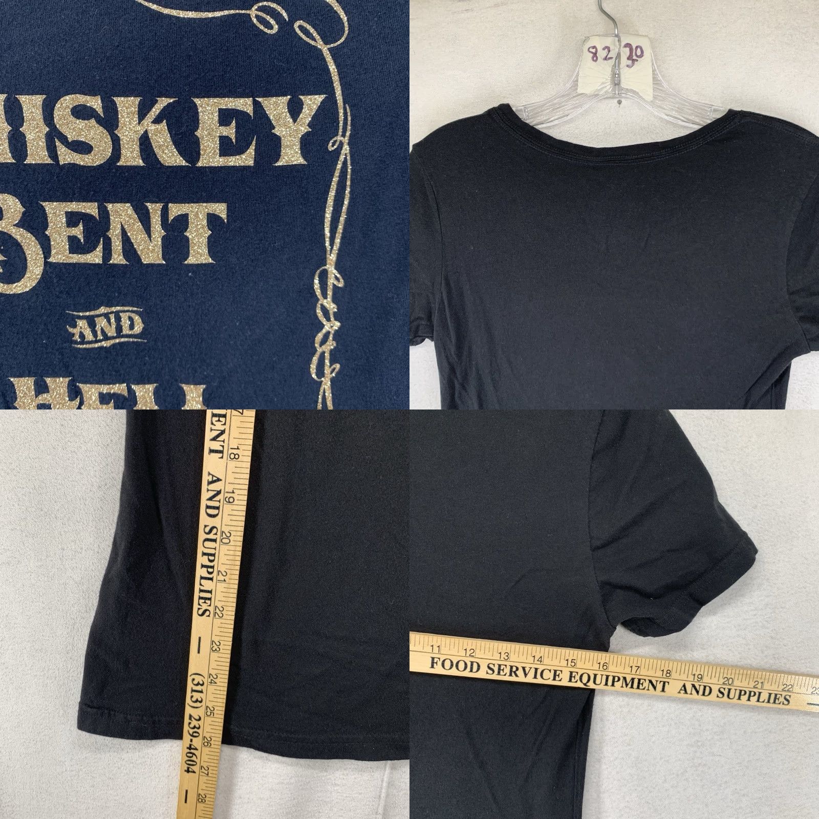 Faded Glory Women's Biker Cowgirl Top Small Glitter Graphic Whiskey Bent & Hell Bound Cotton Size S / US 4 / IT 40 - 8 Thumbnail