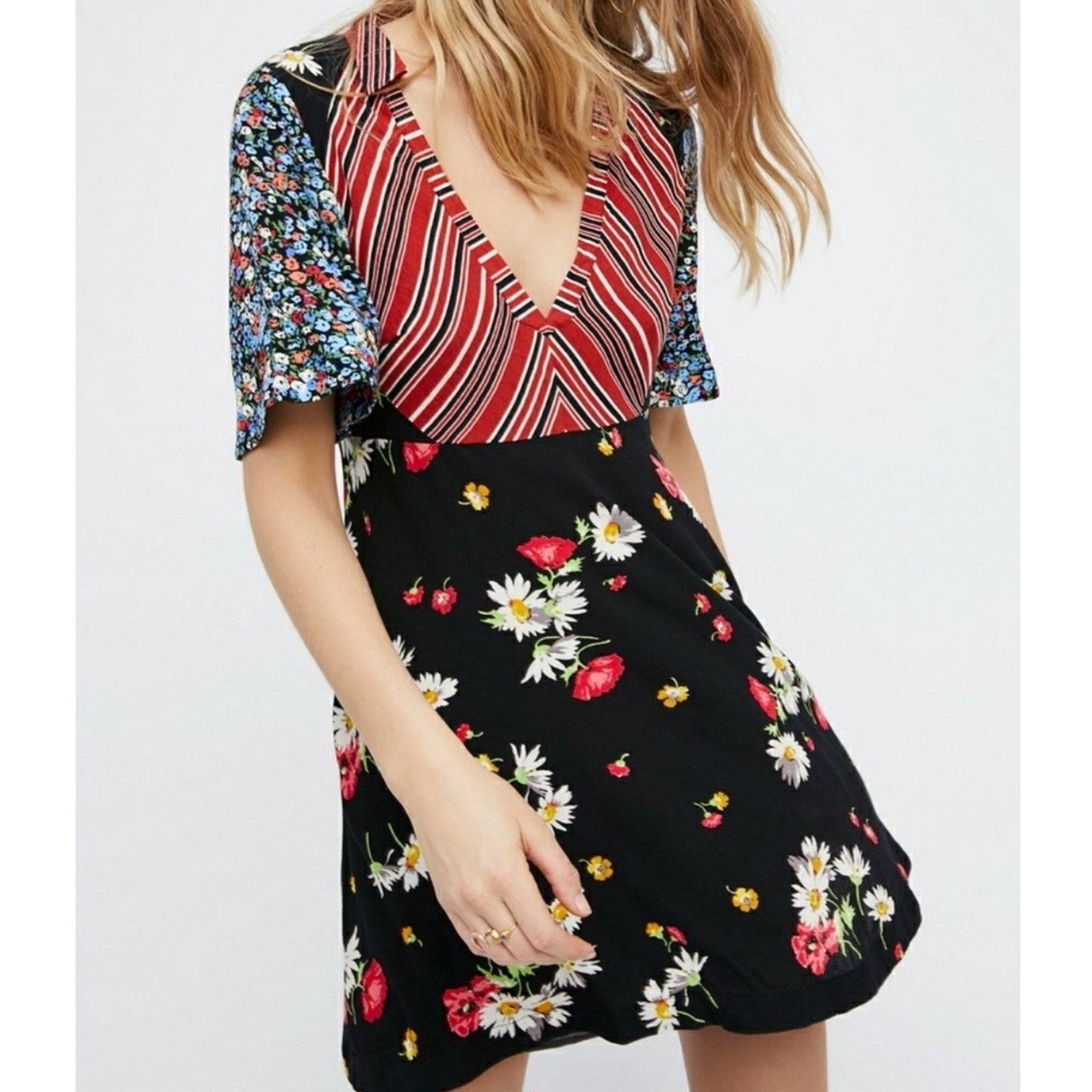 Free People Free People Mix It Up Printed Patchwork Mini Dress Boho 8 Size M / US 6-8 / IT 42-44 - 2 Thumbnail