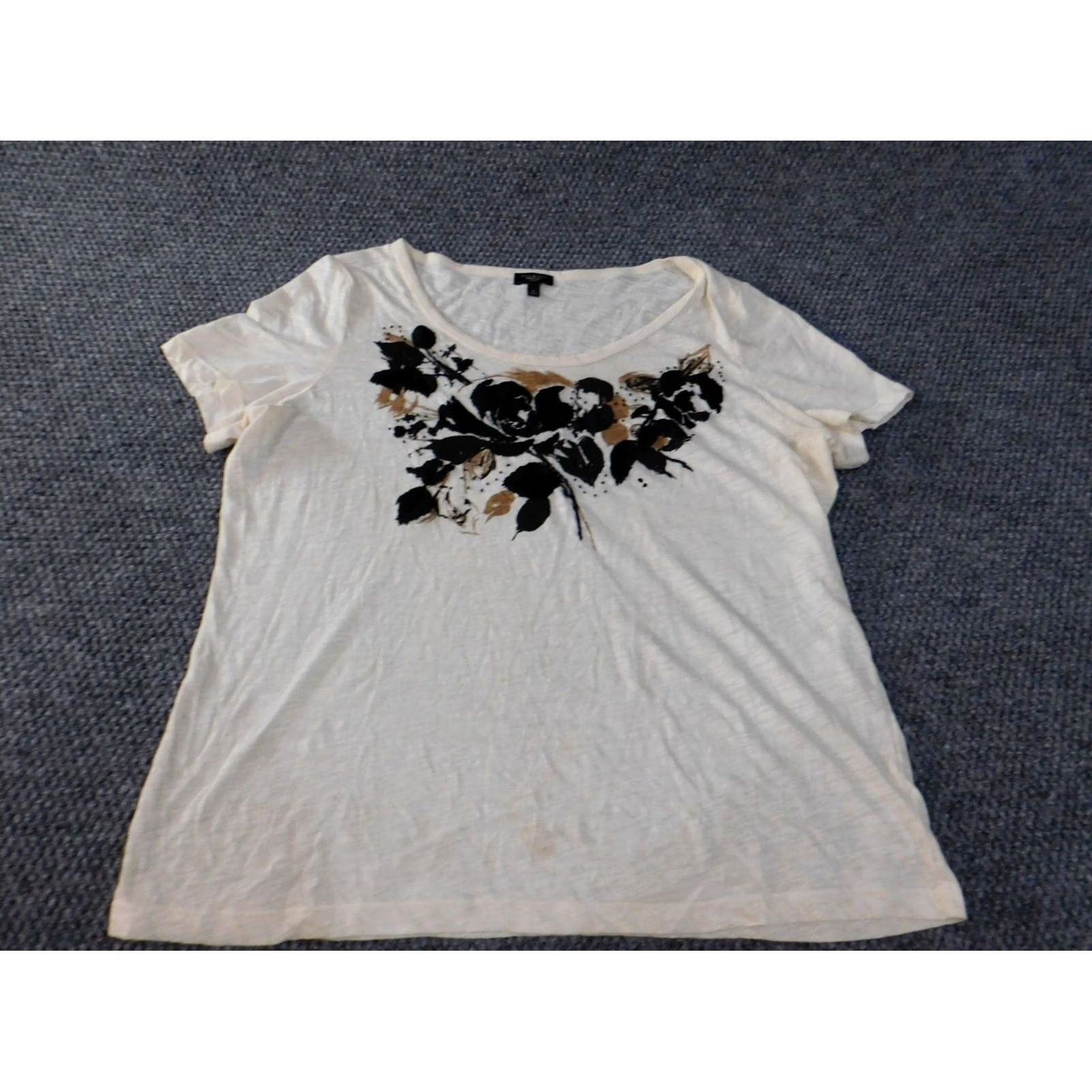 Talbots Talbots Blouse 1X Women Beige Floral Cotton Rayon Short Sleeve Pullover Round Neck Casual Classic Graphic Size XL / US 12-14 / IT 48-50 - 2 Thumbnail
