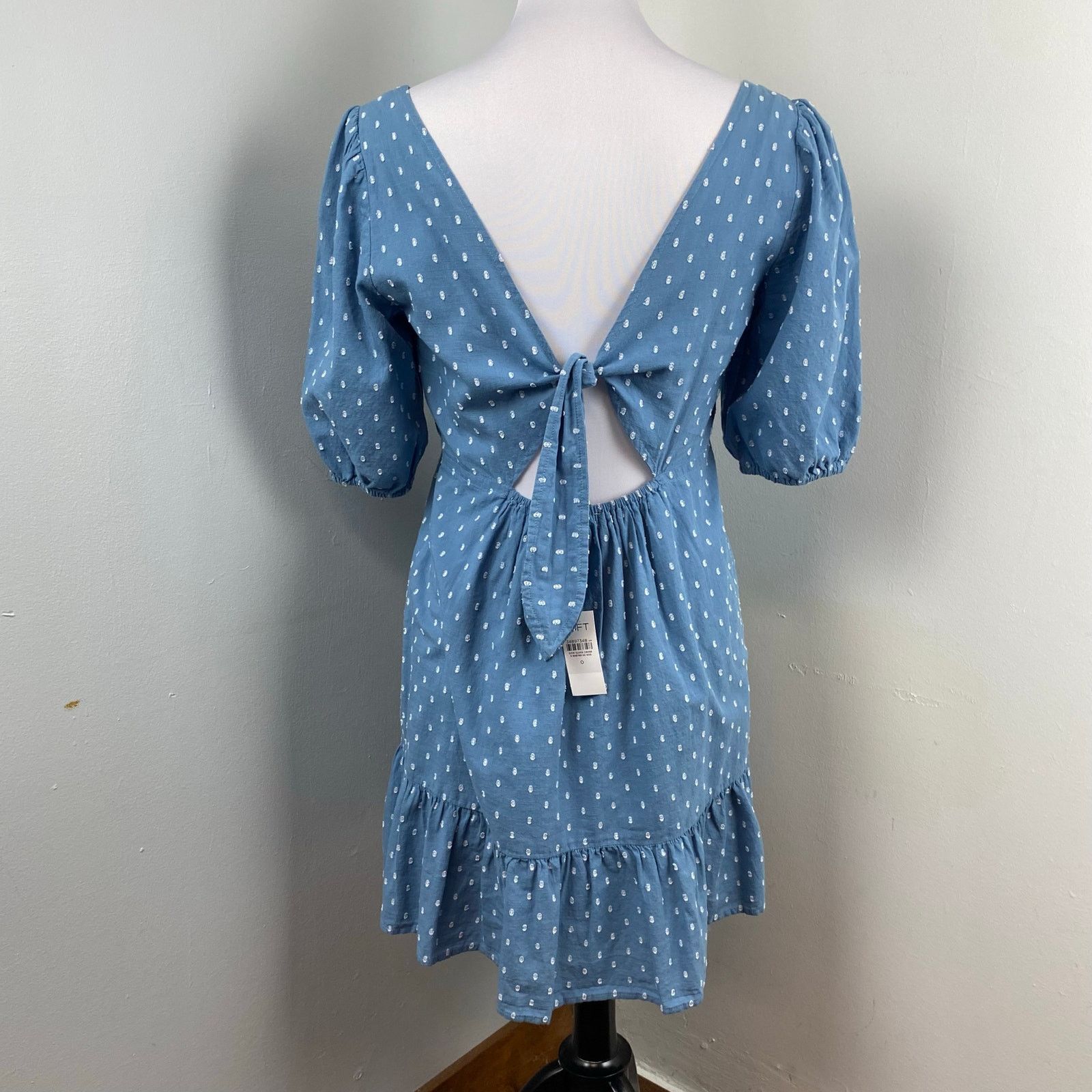 Loft Loft Poolside Blue Swiss Dot Tie Back Flounce Swing Dress Size XS / US 0-2 / IT 36-38 - 5 Thumbnail