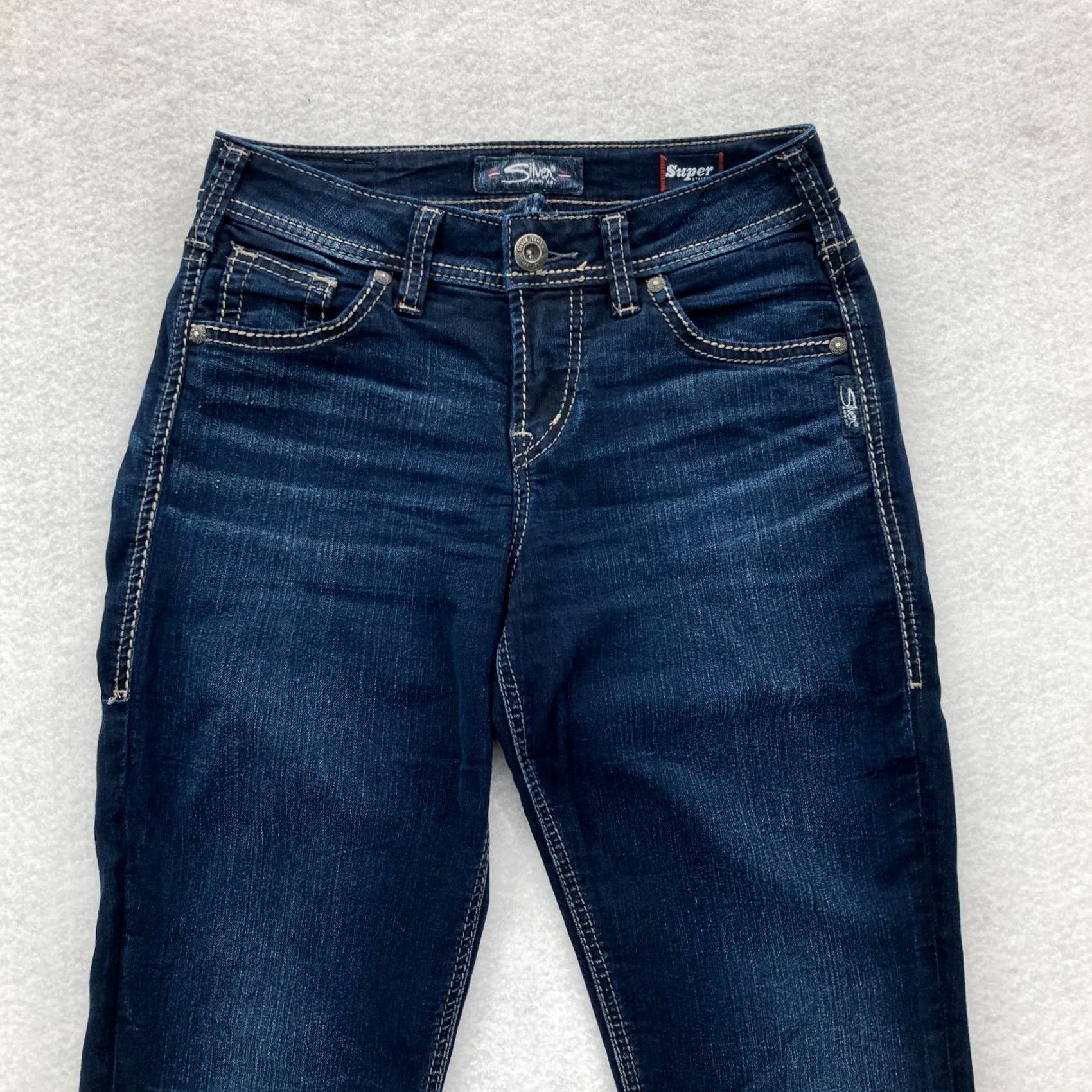 Silver Jeans Co. Silver Jeans Suki Straight Women's 27x32 Dark Blue Denim Grunge Slim Jeans Size 27" / US 4 / IT 40 - 2 Thumbnail