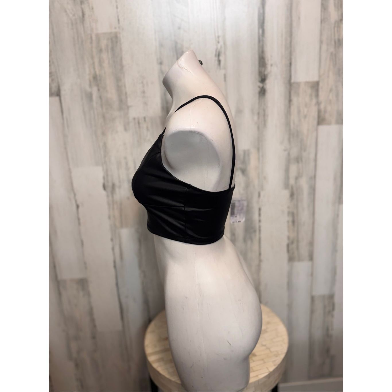 Other Jitren Clothing Black Faux Leather Spaghetti Strap Crop Top – Size Medium NWT Size M / US 6-8 / IT 42-44 - 3 Thumbnail