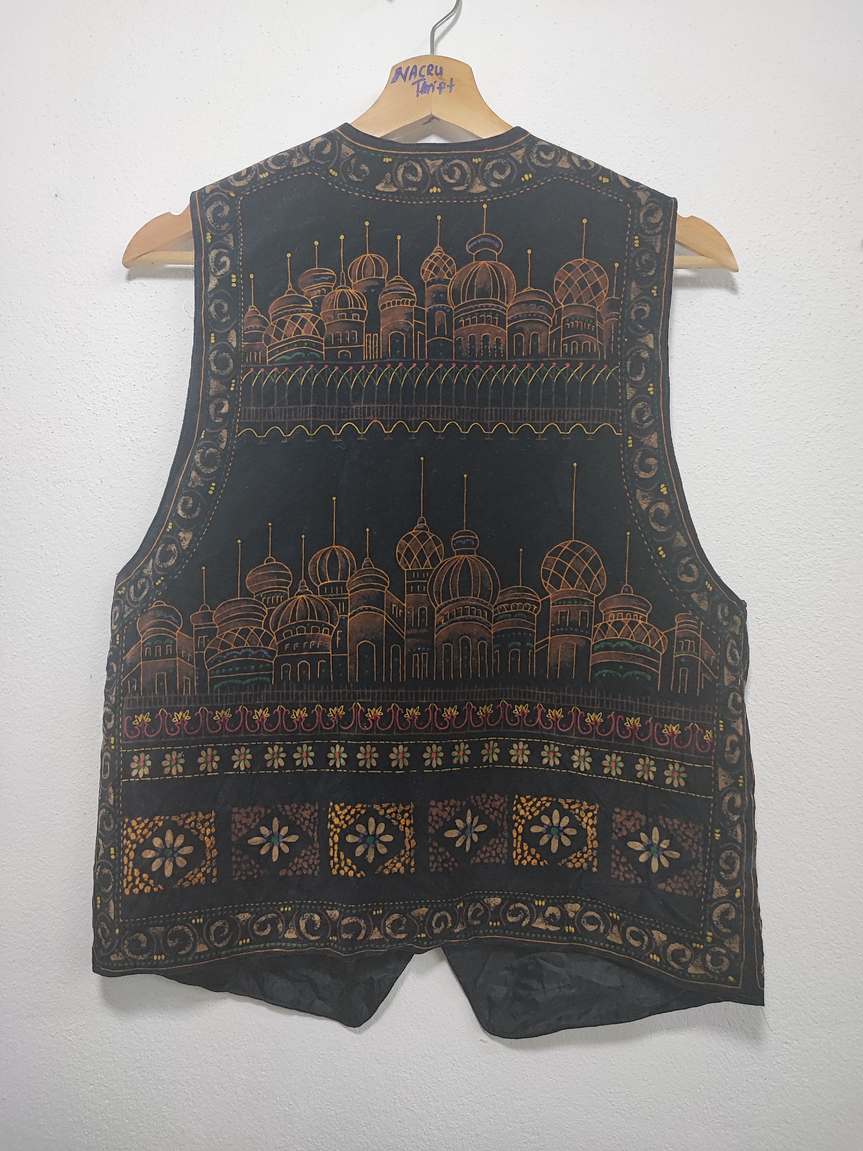 Japanese Brand Rolens Velvet Vest Silk Building Print Rare Design Size US M / EU 48-50 / 2 - 2 Thumbnail