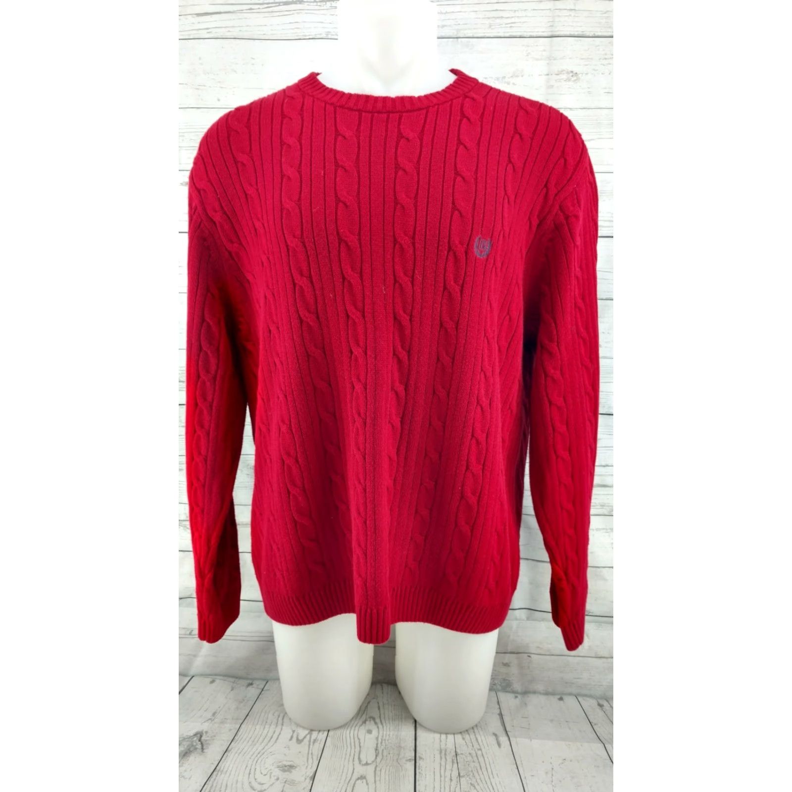 Ralph Lauren CHAPS RALPH LAUREN Men Holiday Red Cotton Cable Knit Crew Neck Sweater XL Size US XL / EU 56 / 4 - 5 Thumbnail