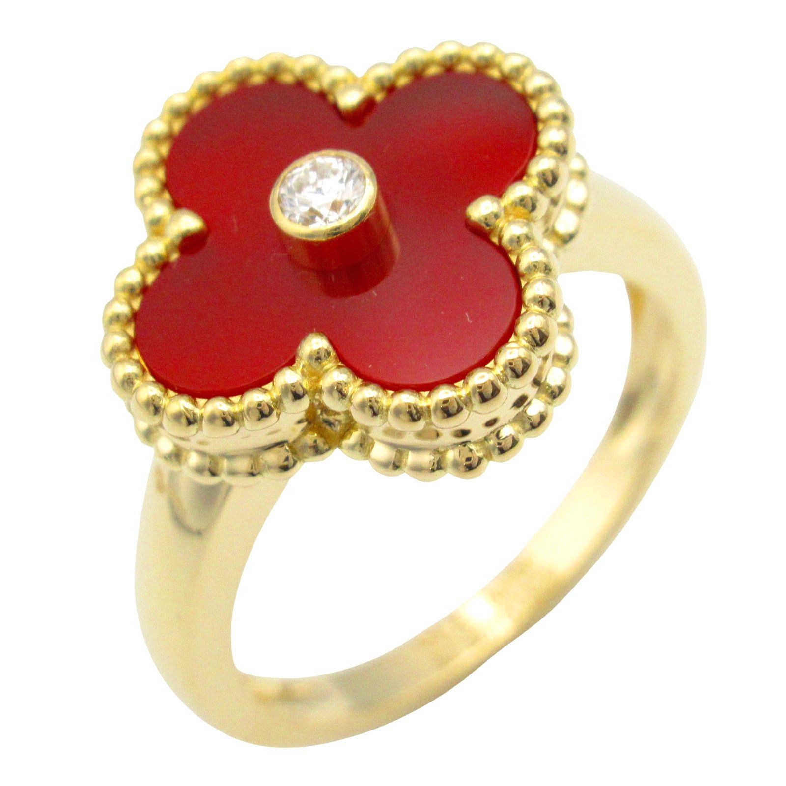Van Cleef & Arpels Van Cleef Arpels Alhambra Carnelian Ring K18 (Yellow Gold) Diamond Red Clear Size ONE SIZE - 1 Thumbnail