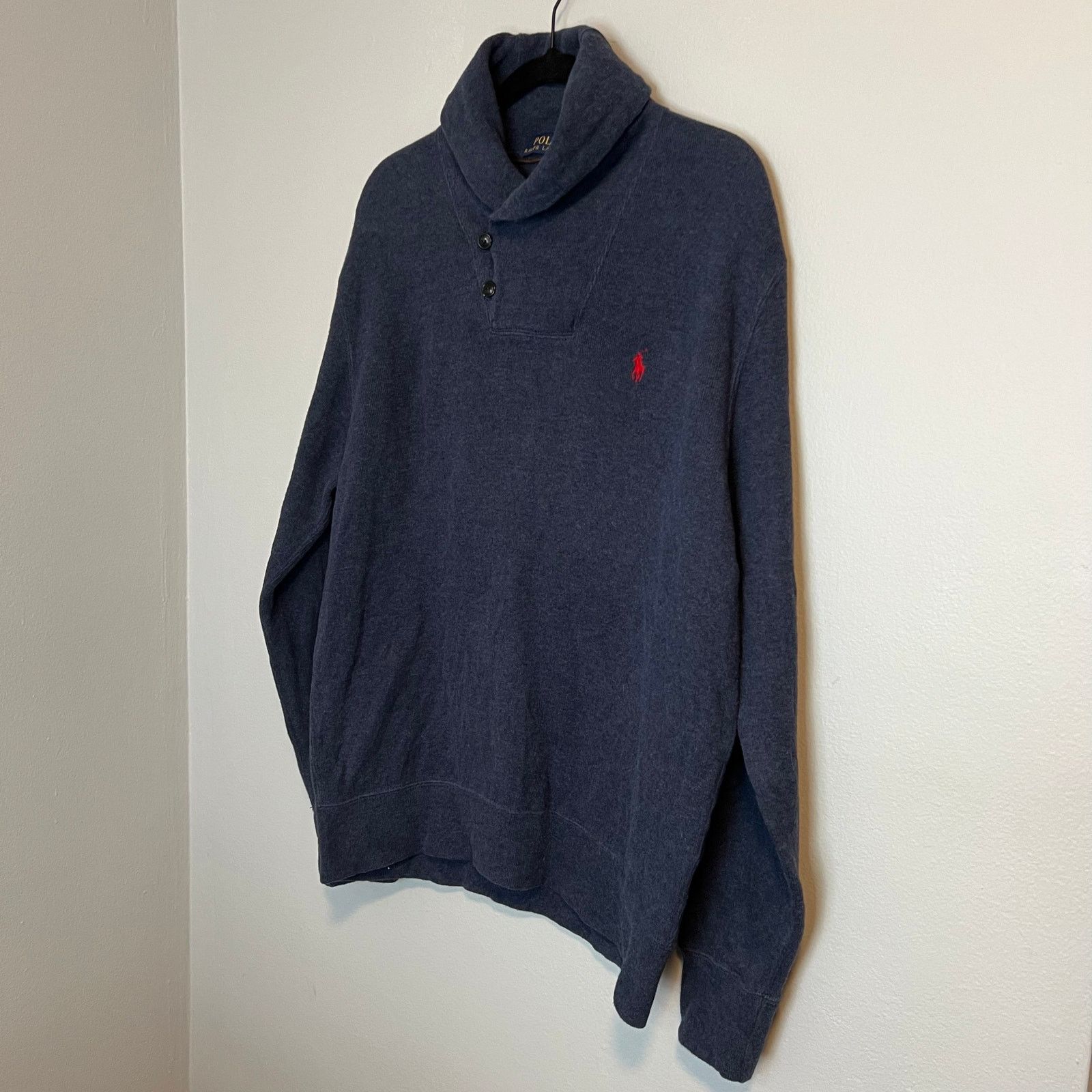 Polo Ralph Lauren Polo Ralph Lauren Shawl Collar Pull Over Blue Sweater Sz L Size US L / EU 52-54 / 3 - 8 Thumbnail
