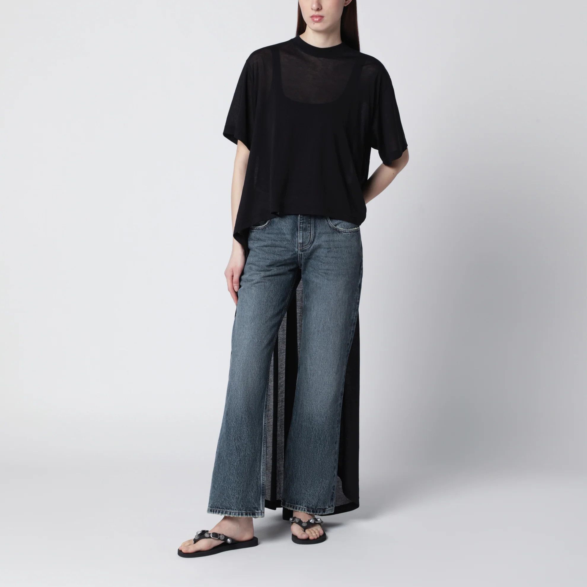 Balenciaga o1d2blof0426 Maxi Train T-Shirt Cotton Jersey in Black Size M / US 6-8 / IT 42-44 - 2 Thumbnail