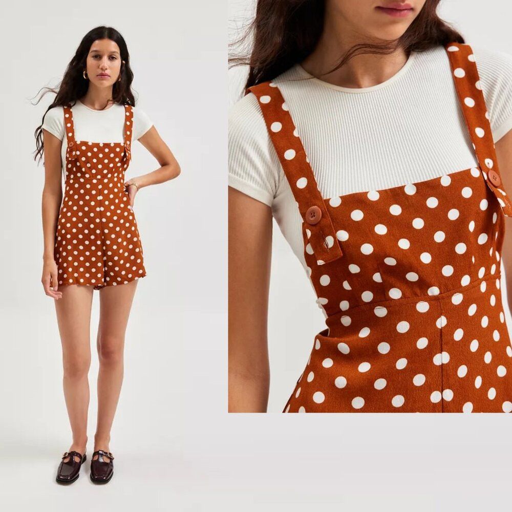 Other New Kimchi Blue Stephie Shift Brown Polka Dot Romper Size S Size 28" / US 6 / IT 42 - 2 Thumbnail