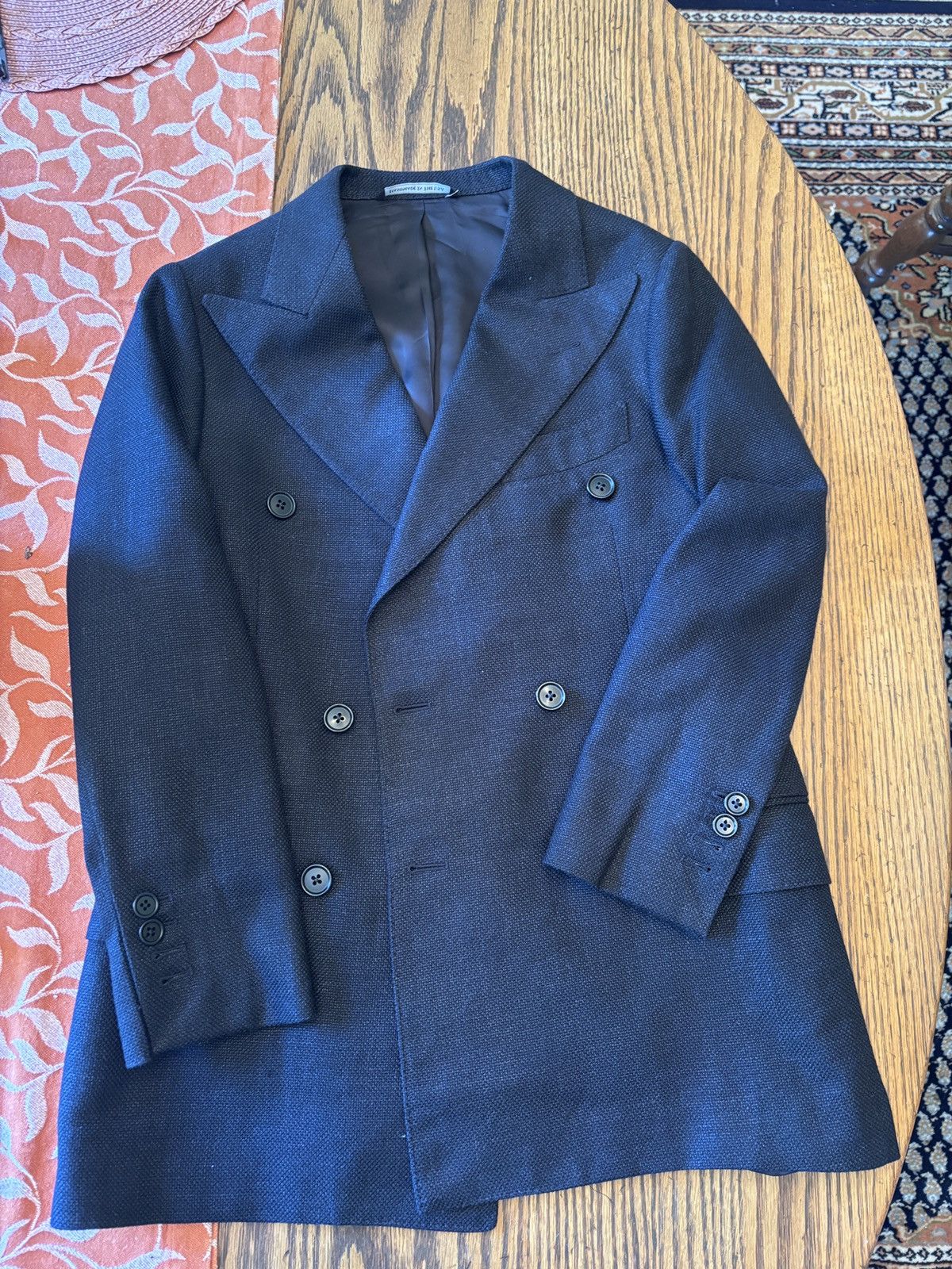 Other Black Basketweave Double Breasted Wool Suit Size 34S - 3 Thumbnail
