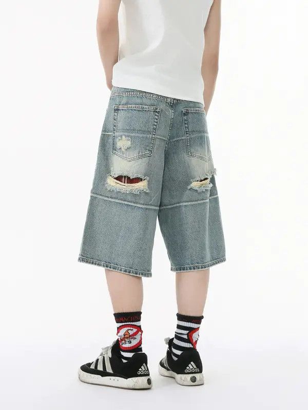 Japanese Brand Japanese retro distressed straight ripped denim shorts Size US 32 / EU 48 - 4 Thumbnail
