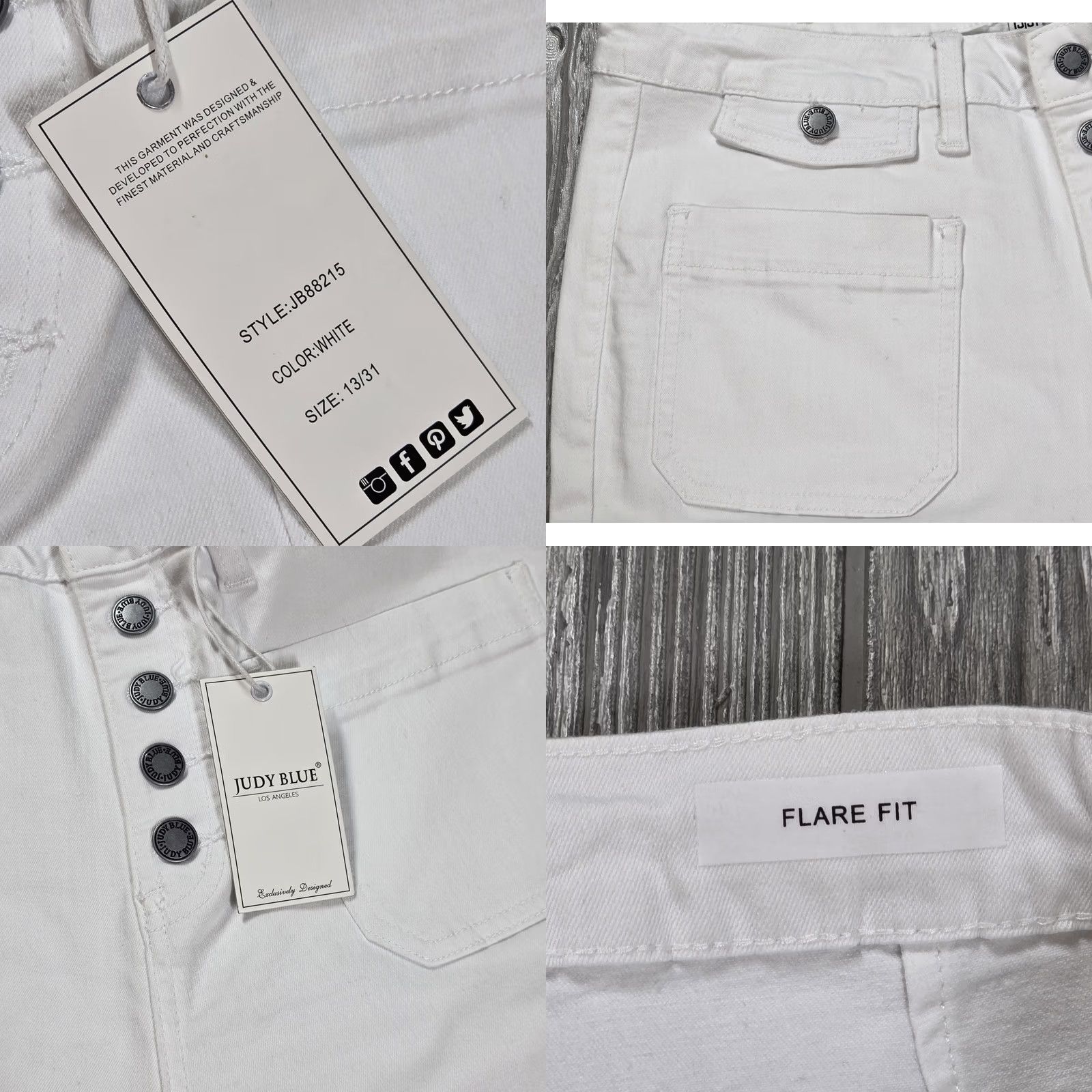 Vintage Judy Blue White High Waist Flare Button Fly Jeans Womens 13/31 actual 32x33 - Size 14 Size 36" / US 14 / IT 50 - 8 Thumbnail