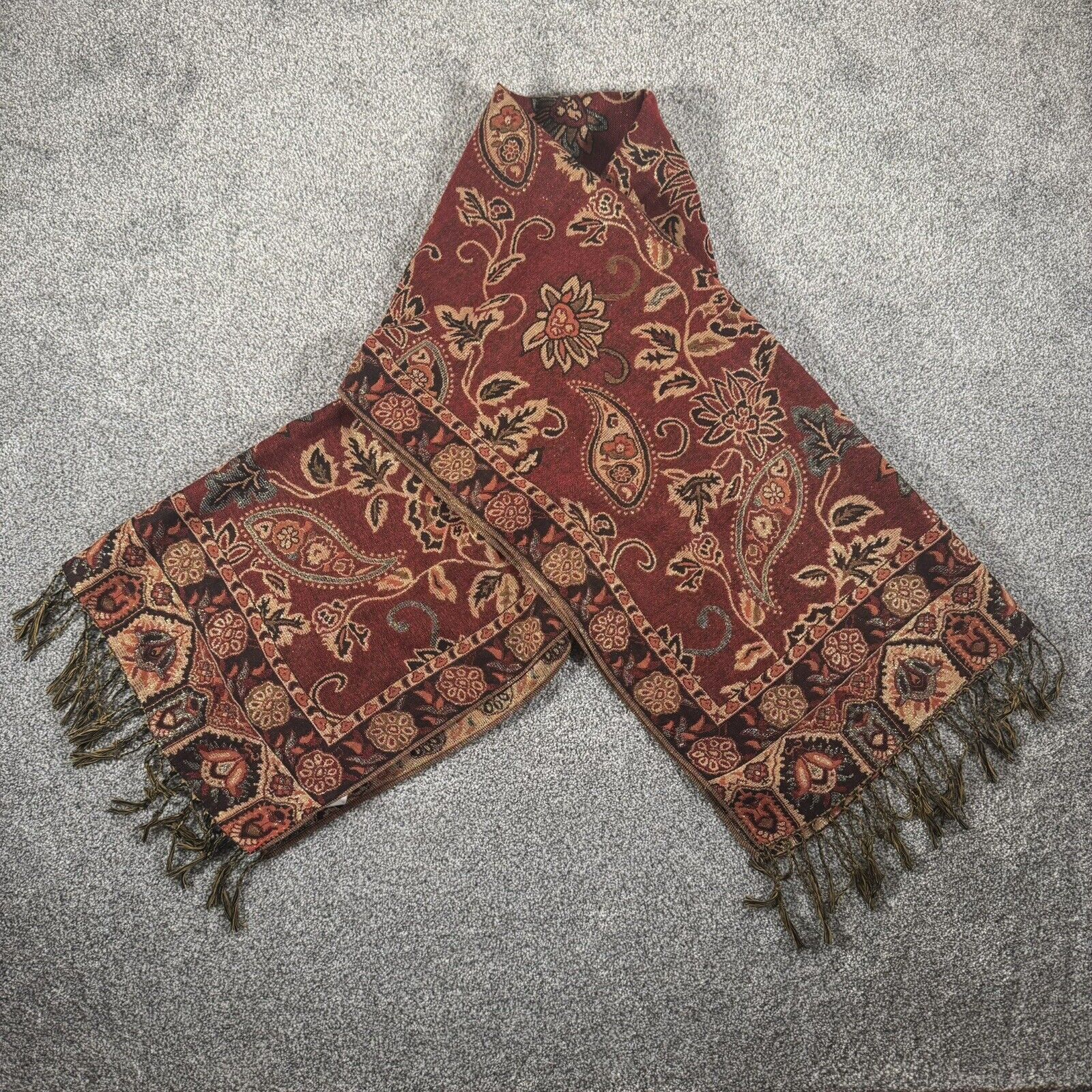Other Paisley Floral Scarf Red Multicolor Fringe Sparkly Elegant Size ONE SIZE - 1 Thumbnail